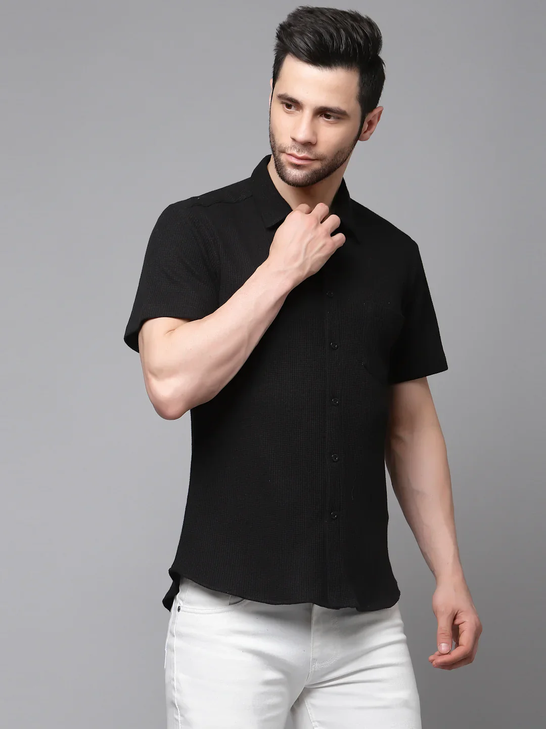 Men Midnight Waffle Knit Shirt - Image 6