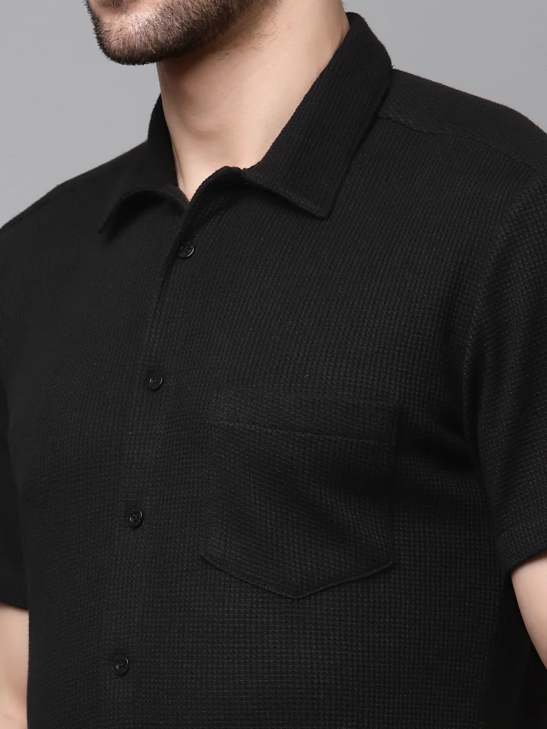 Men Midnight Waffle Knit Shirt - Image 7