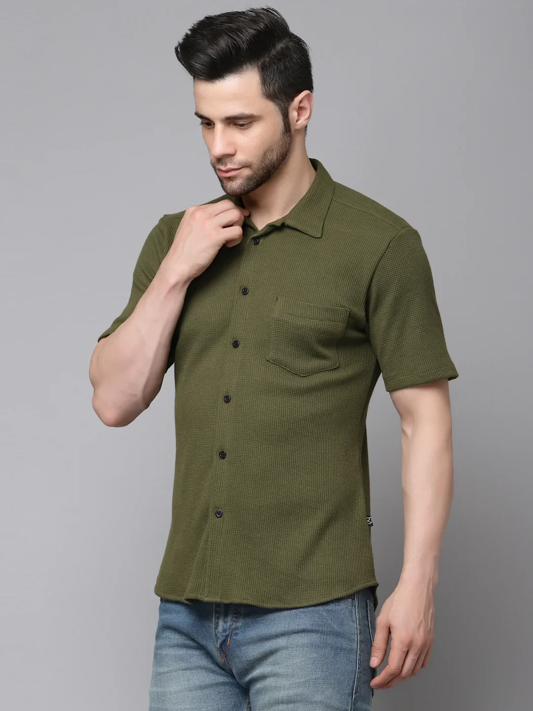 Men Midnight Waffle Knit Shirt - Image 4