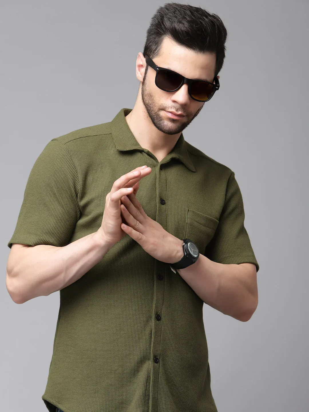 Men Midnight Waffle Knit Shirt - Image 5