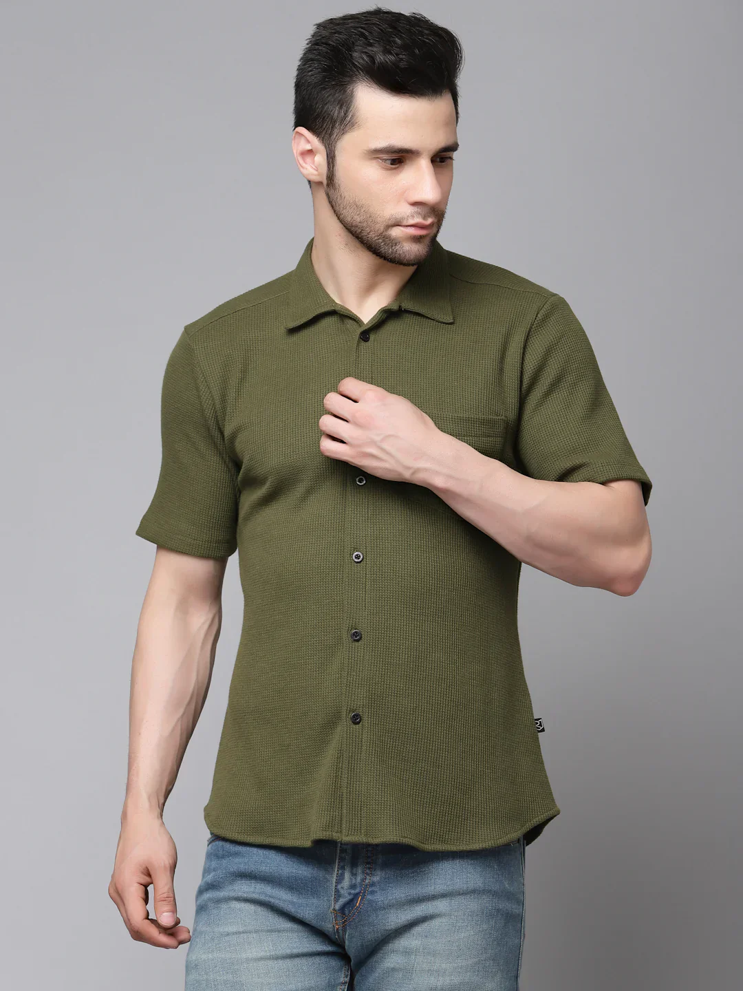 Men Midnight Waffle Knit Shirt - Image 6