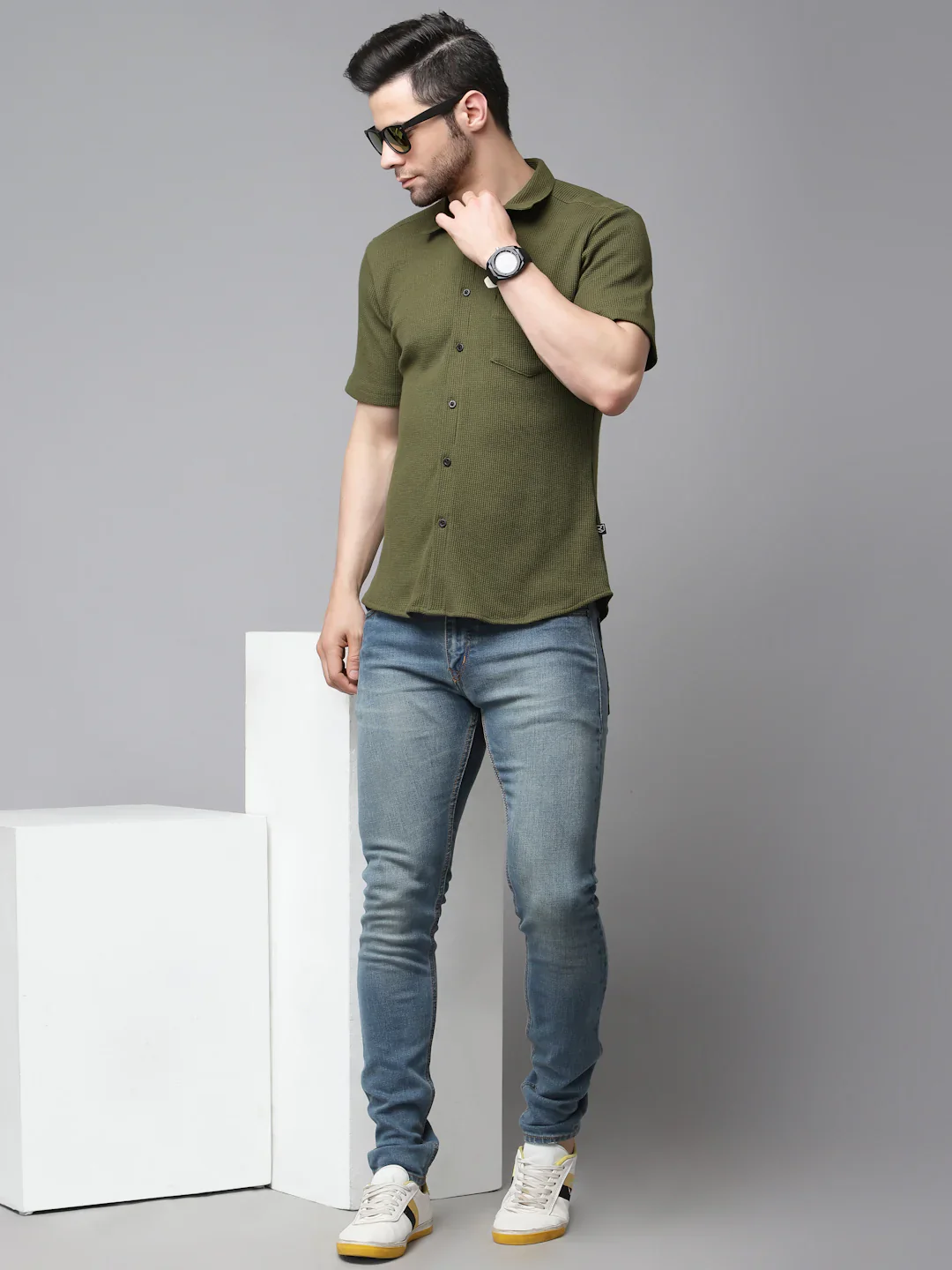 Men Midnight Waffle Knit Shirt - Image 7