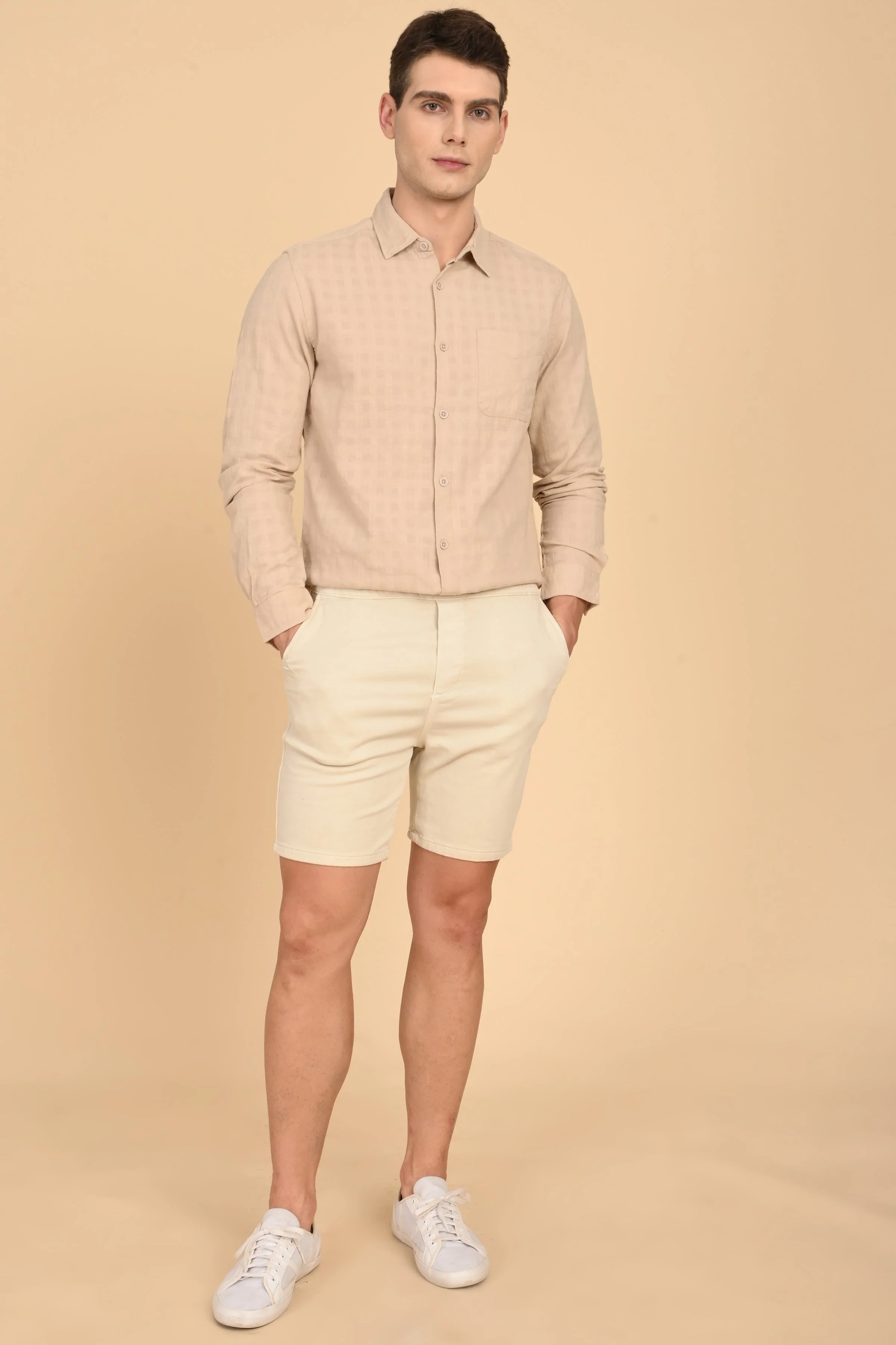 Men Milon Structured Slub Solid Shirt Beige - Image 4