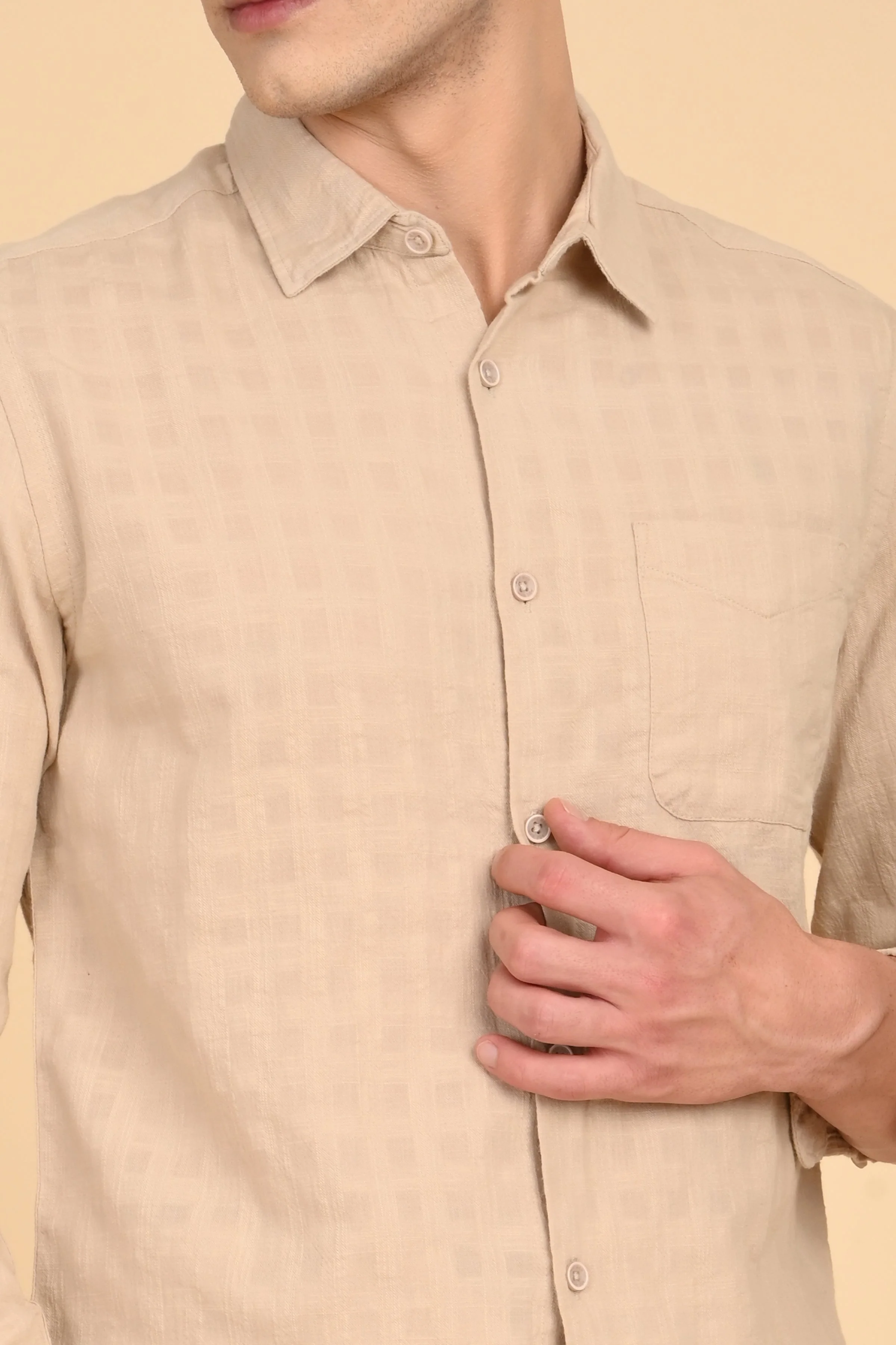 Men Milon Structured Slub Solid Shirt Beige - Image 6