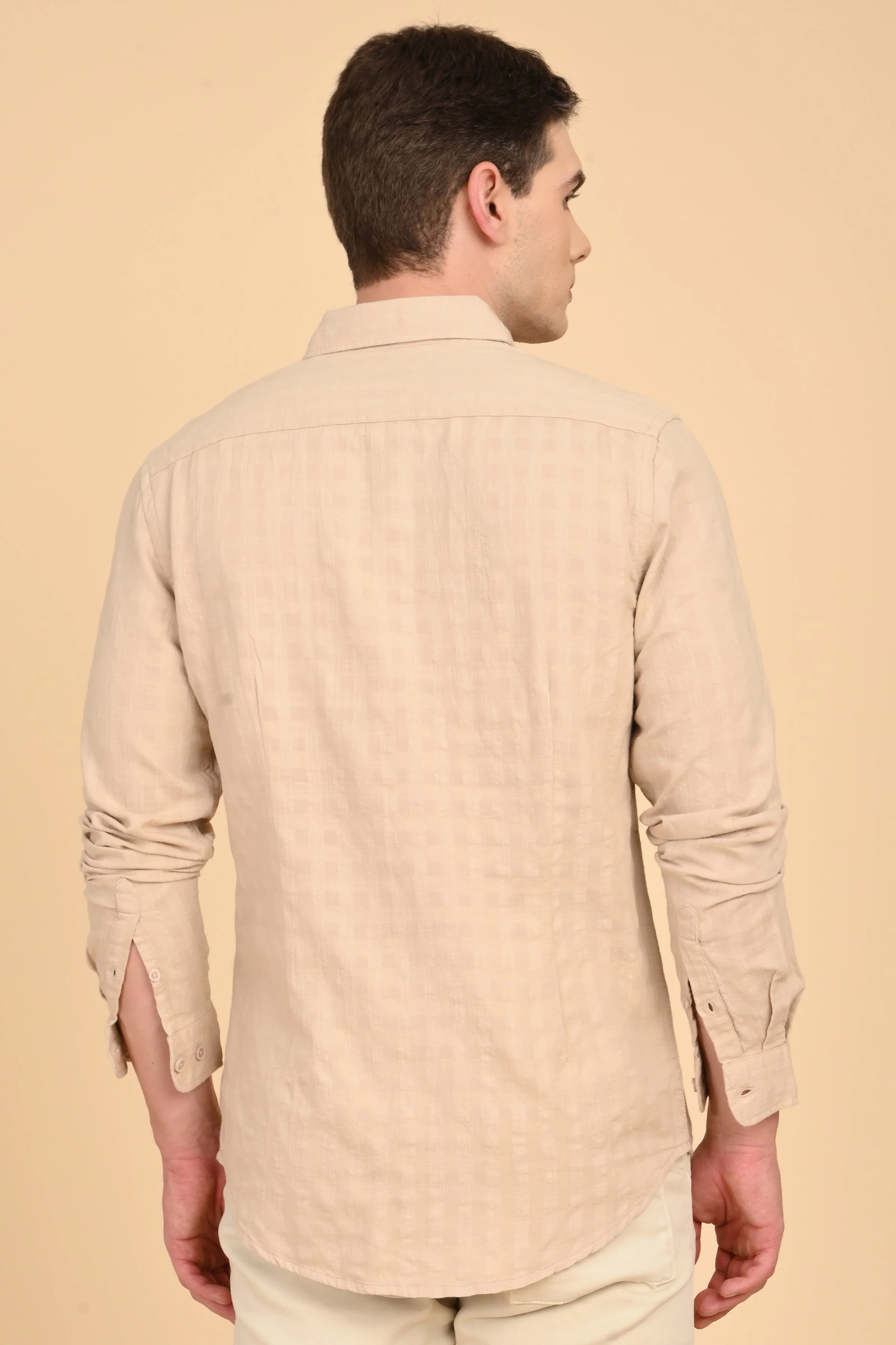 Men Milon Structured Slub Solid Shirt Beige - Image 7