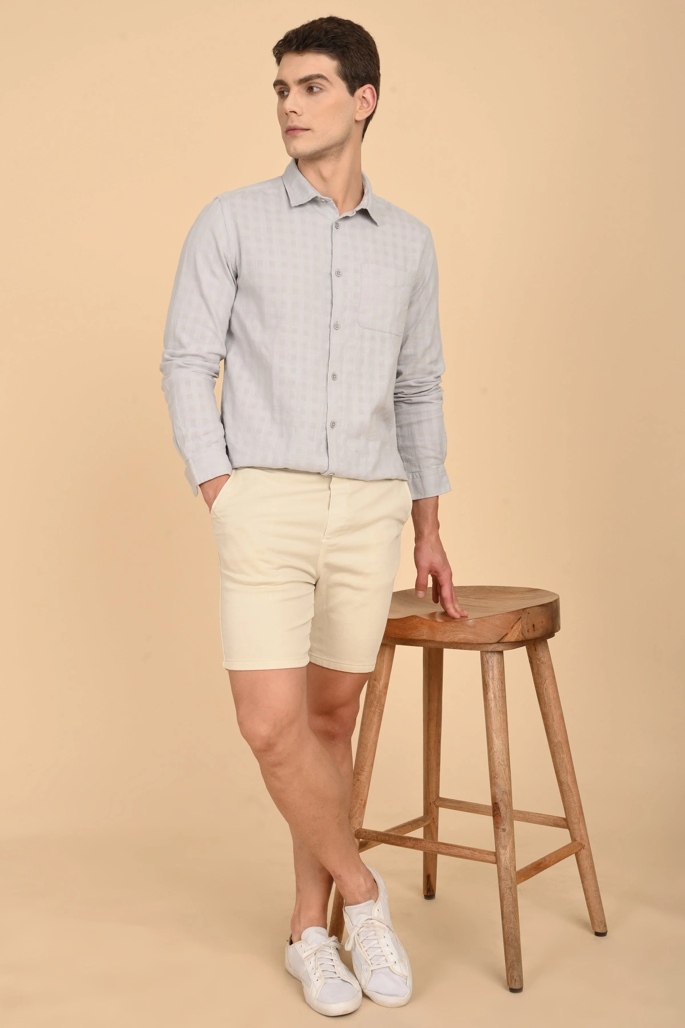 Men Milon Structured Slub Solid Shirt Lt Grey - Image 4