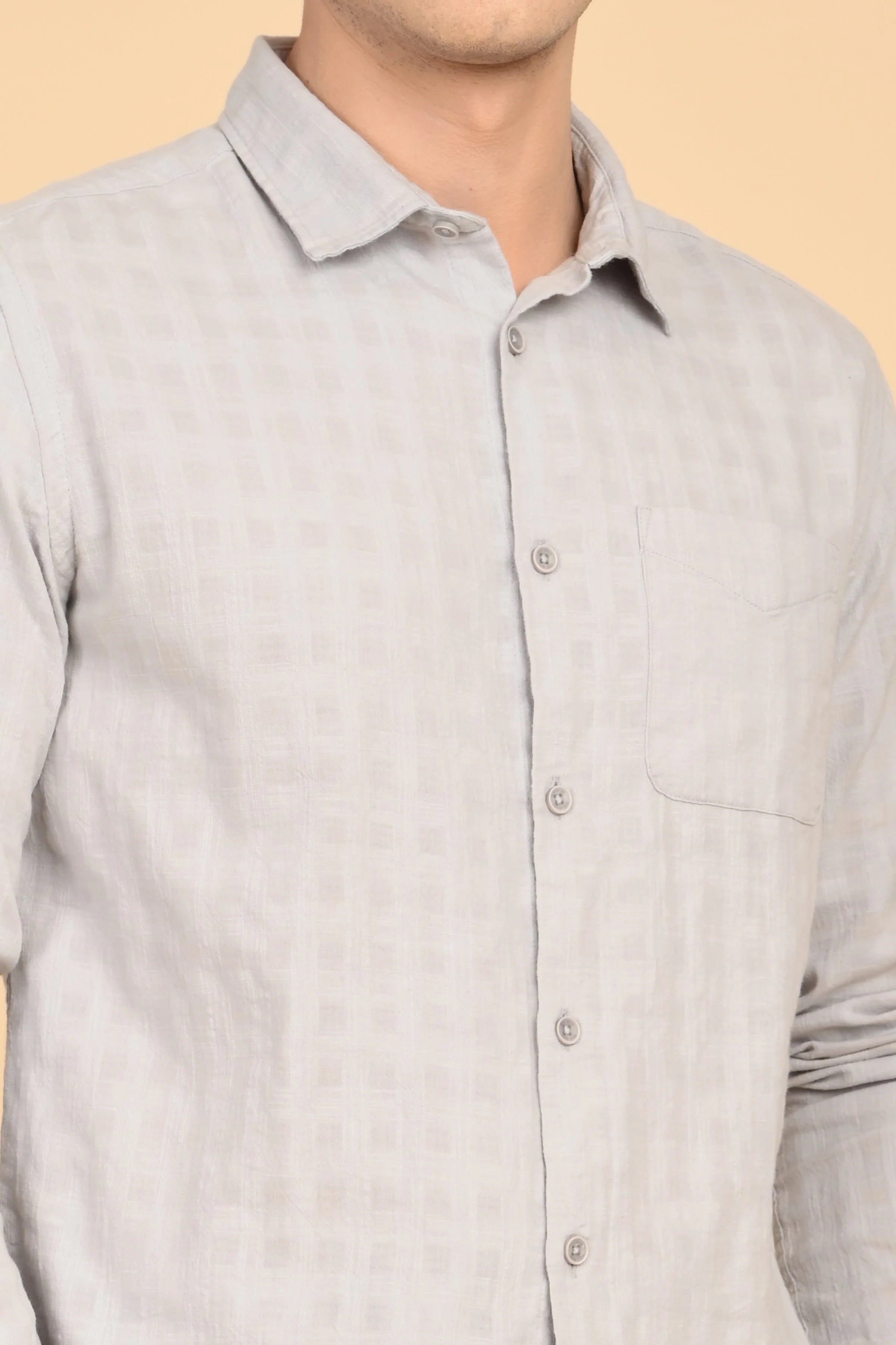 Men Milon Structured Slub Solid Shirt Lt Grey - Image 6