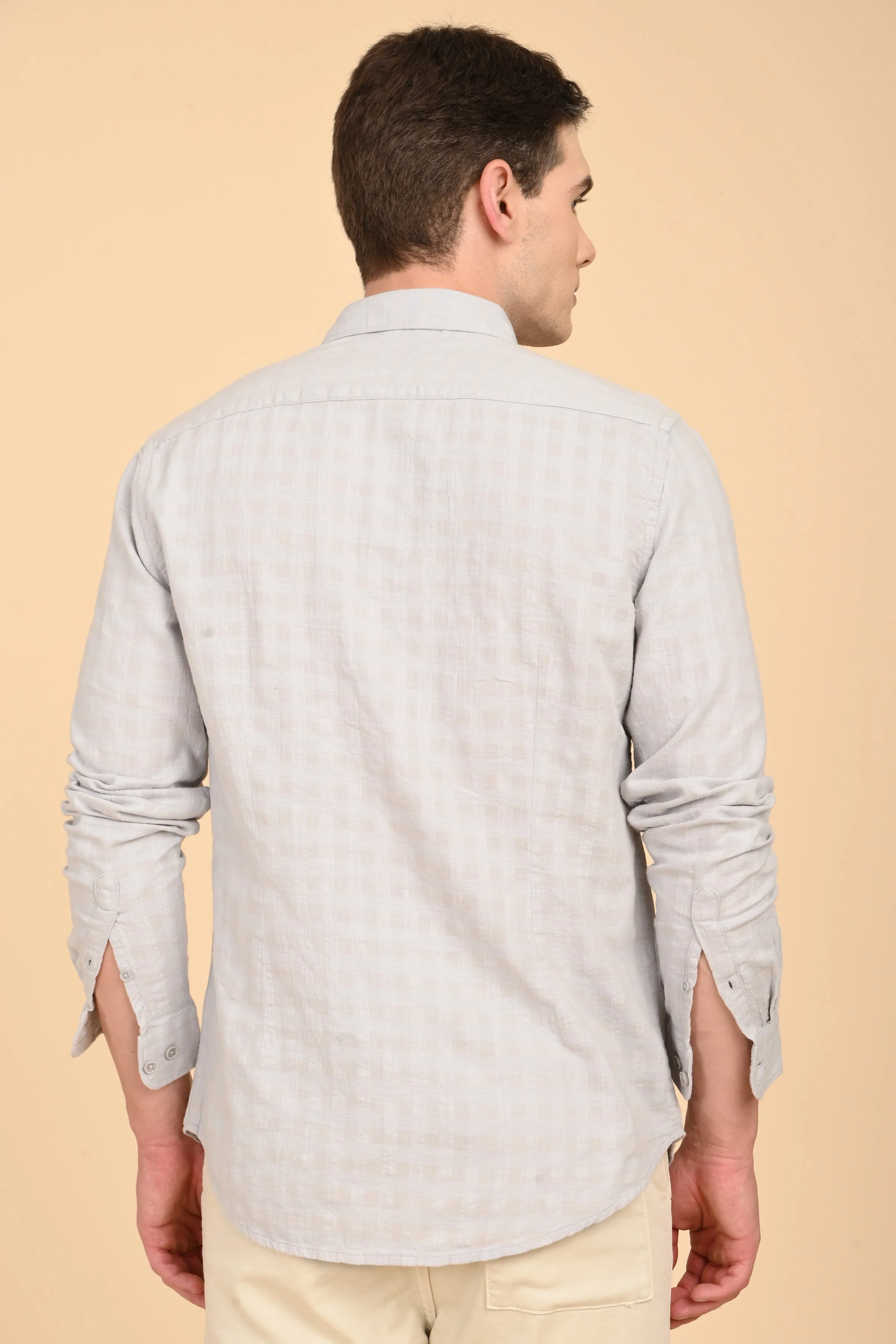 Men Milon Structured Slub Solid Shirt Lt Grey - Image 7