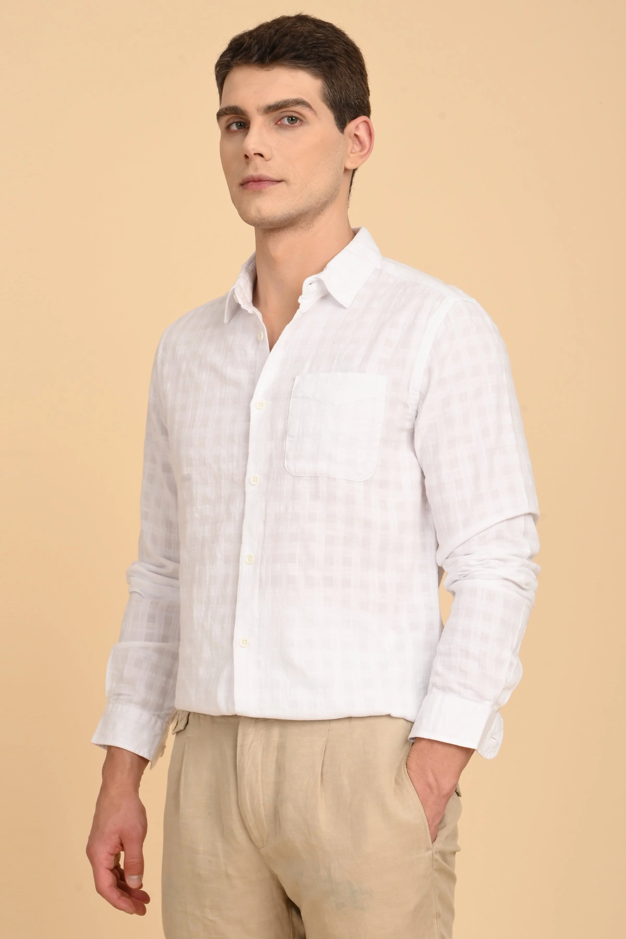 Men Milon Structured Slub Solid Shirt White - Image 2