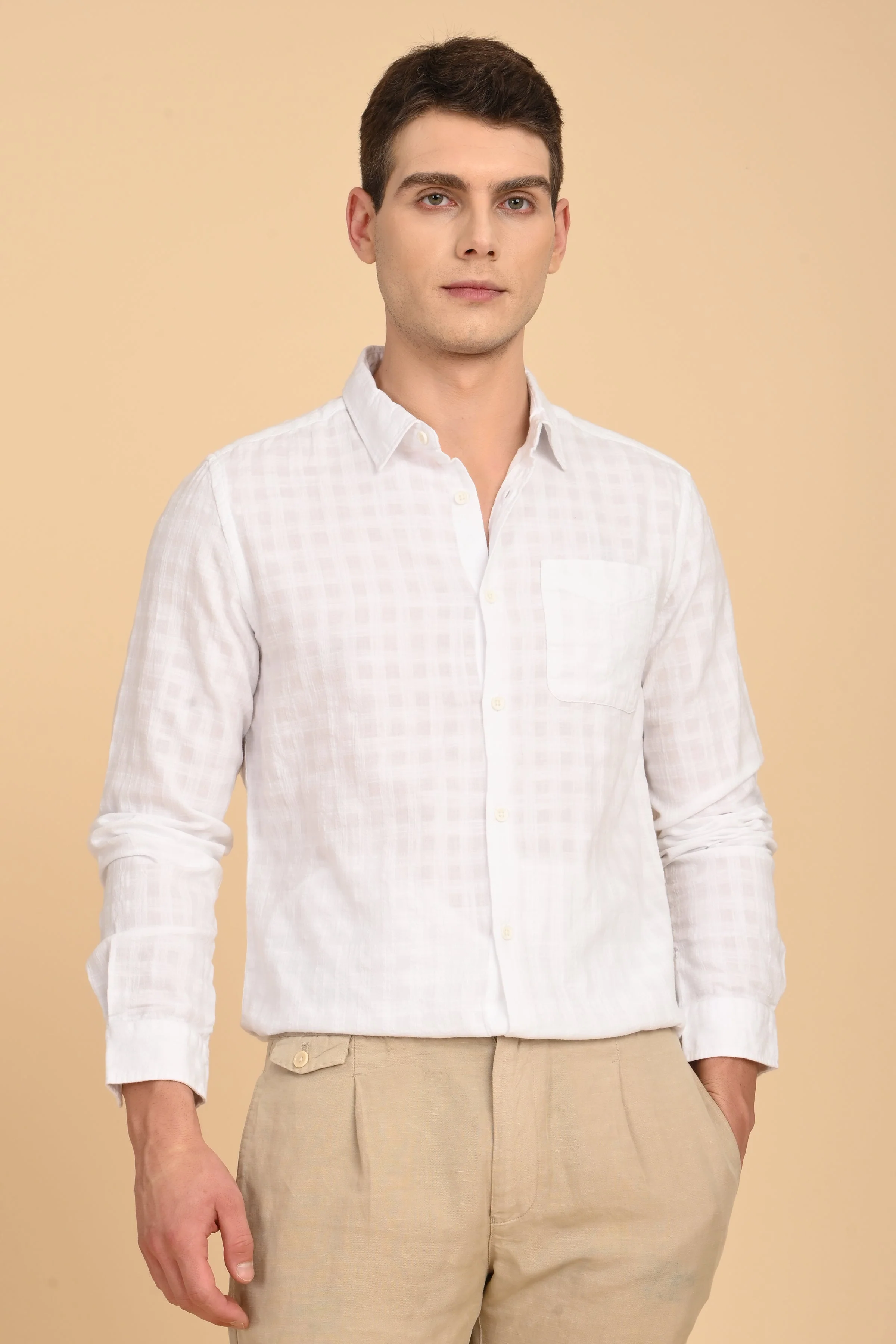 Men Milon Structured Slub Solid Shirt White - Image 3