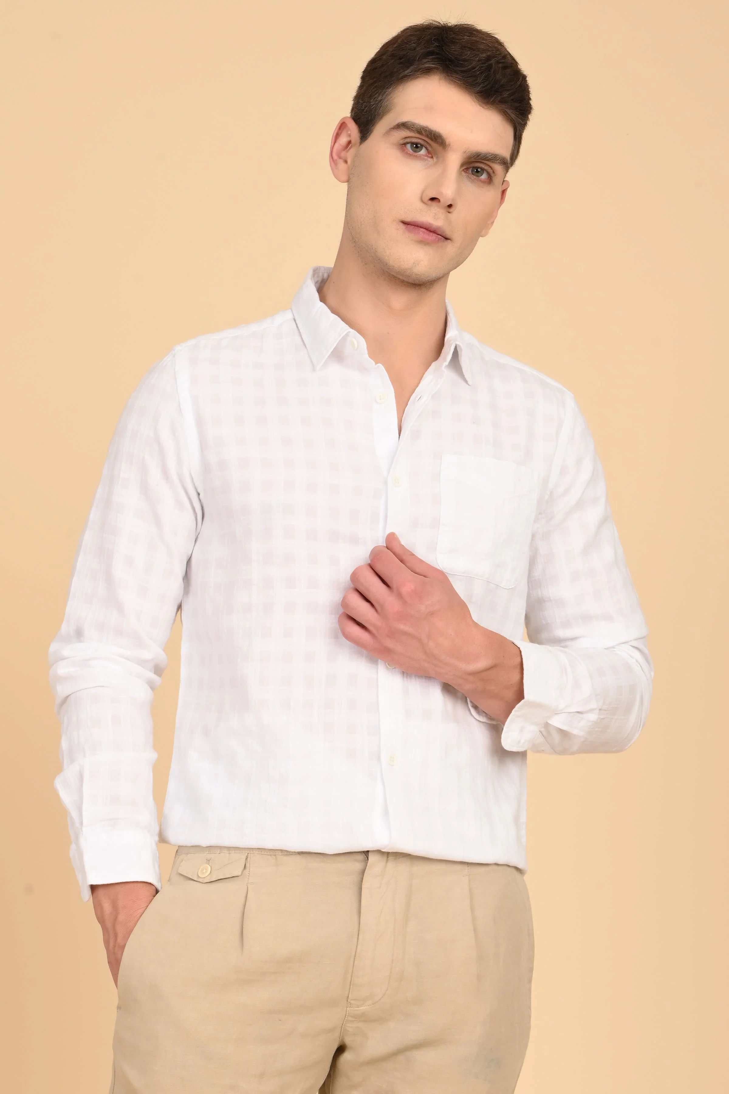 Men Milon Structured Slub Solid Shirt White - Image 5