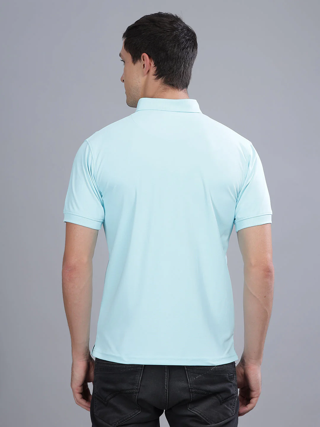 Men Mint Blue Dryfit Polo T-Shirt - Image 2