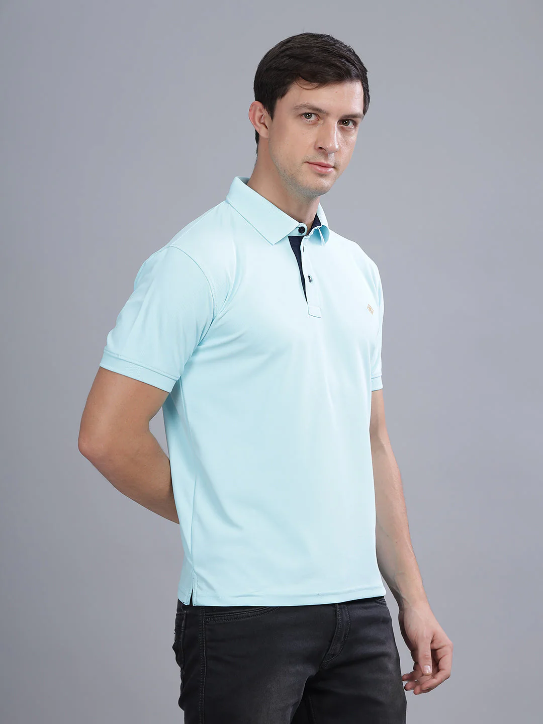 Men Mint Blue Dryfit Polo T-Shirt - Image 3