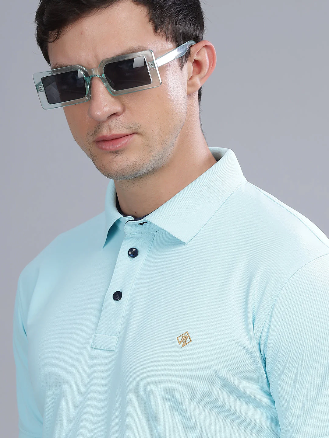 Men Mint Blue Dryfit Polo T-Shirt - Image 4
