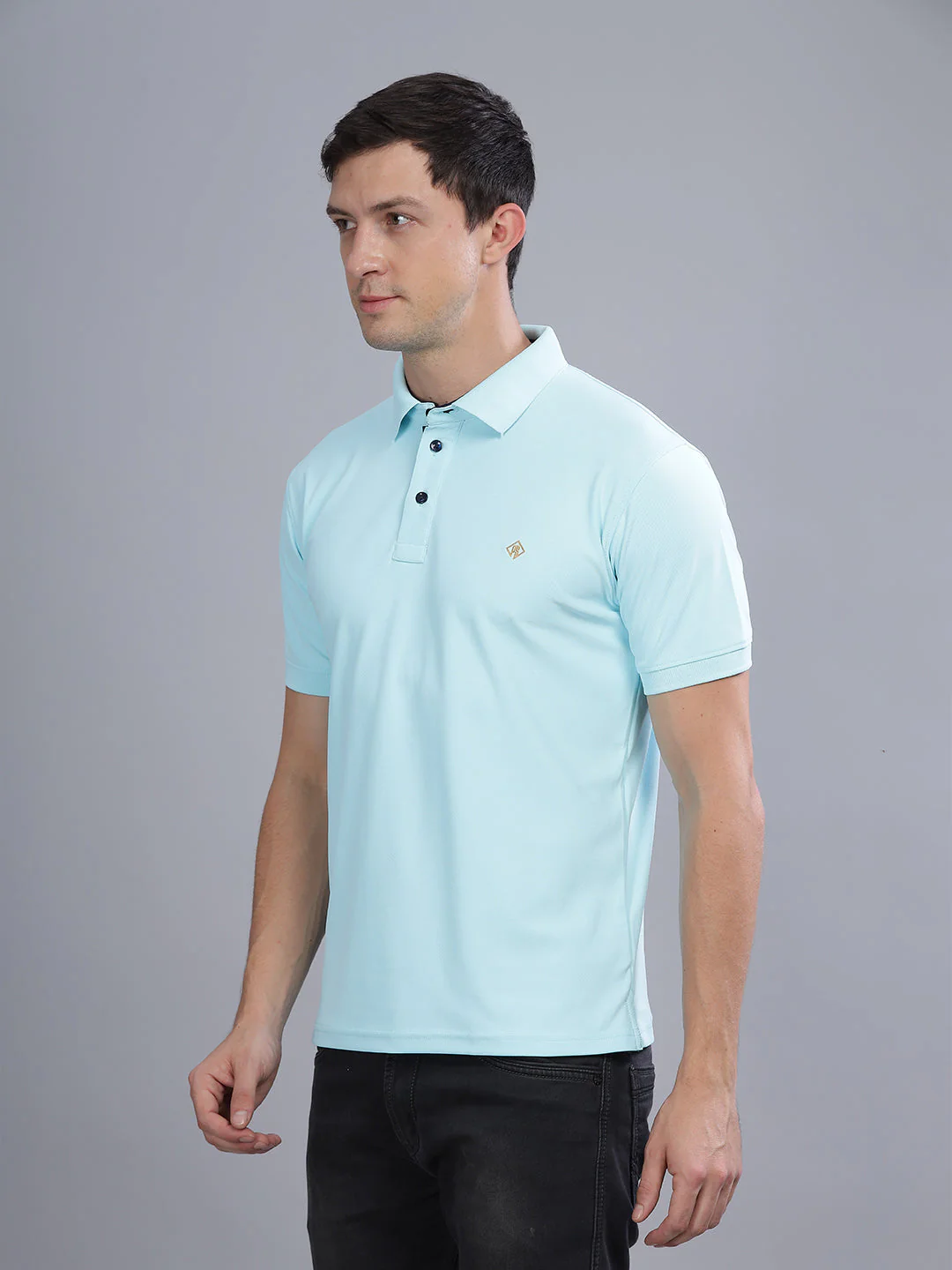Men Mint Blue Dryfit Polo T-Shirt - Image 6