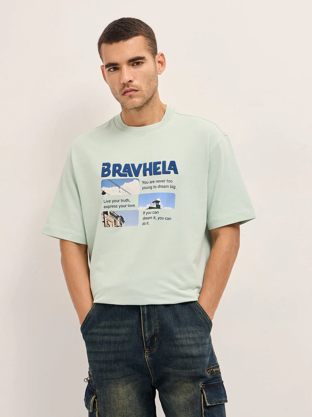 Men Mint Green Graphic Print