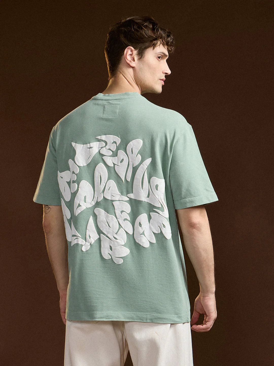 Men Mint Green Oversize Graphic Print Crew Neck T-shirt - Image 2