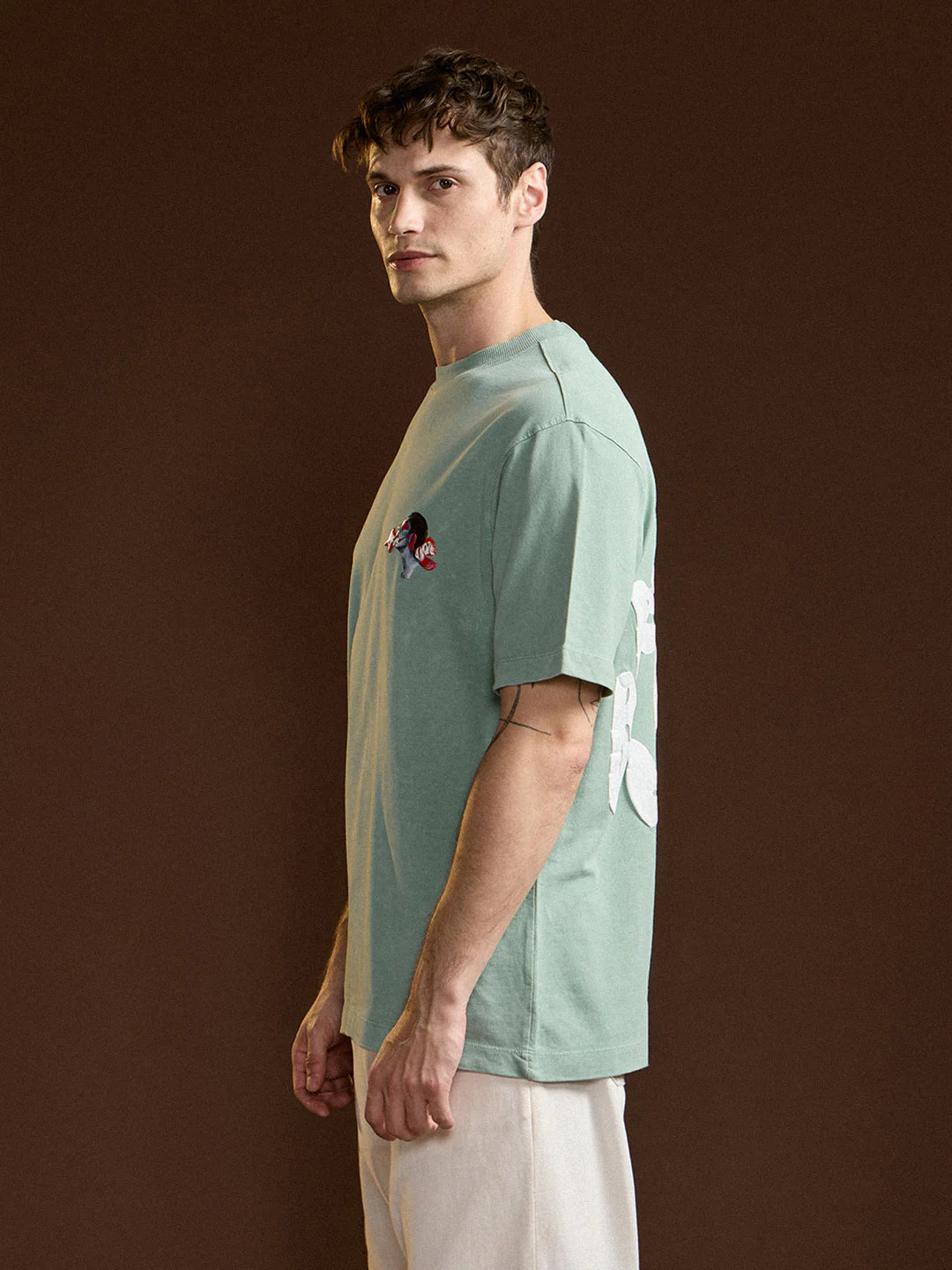 Men Mint Green Oversize Graphic Print Crew Neck T-shirt - Image 3