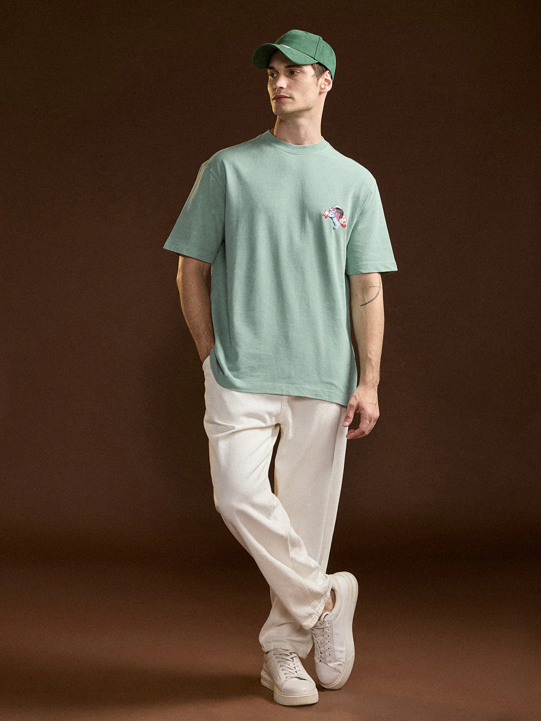 Men Mint Green Oversize Graphic Print Crew Neck T-shirt - Image 4