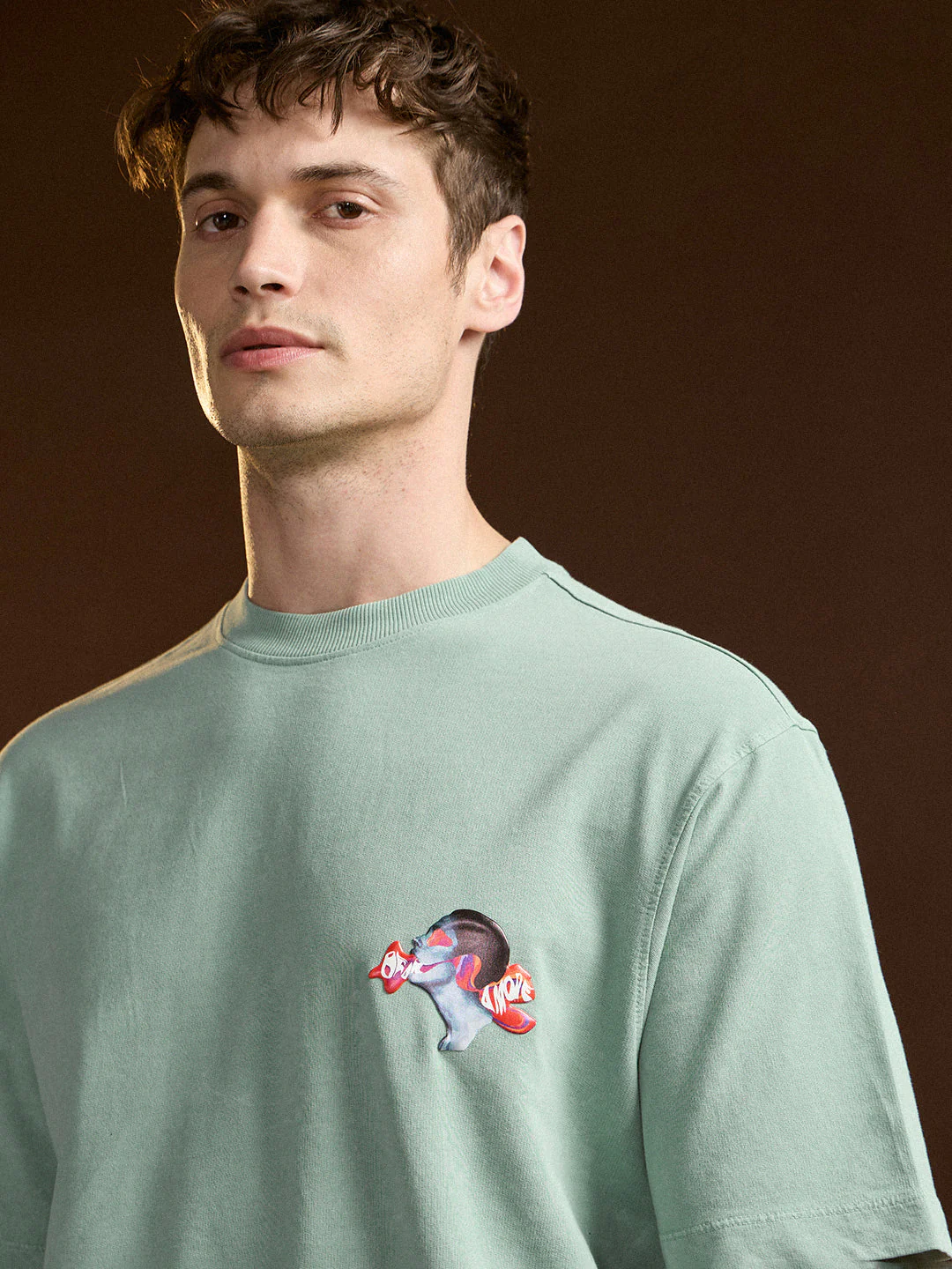 Men Mint Green Oversize Graphic Print Crew Neck T-shirt - Image 5