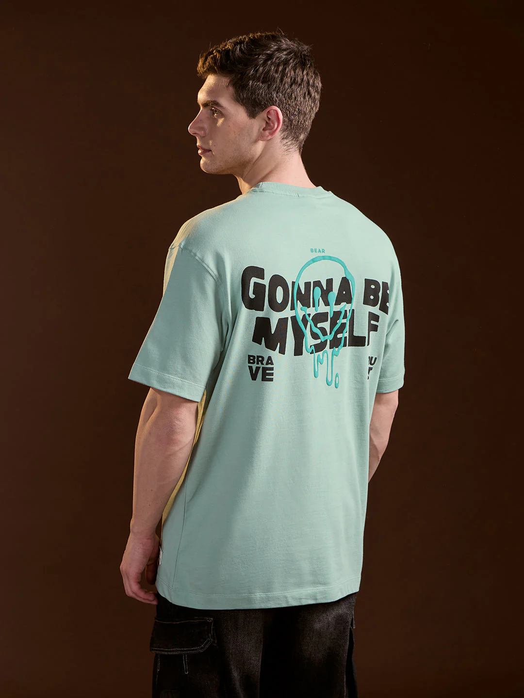 Men Mint Green Oversized Crew Neck T-Shirt - Image 2