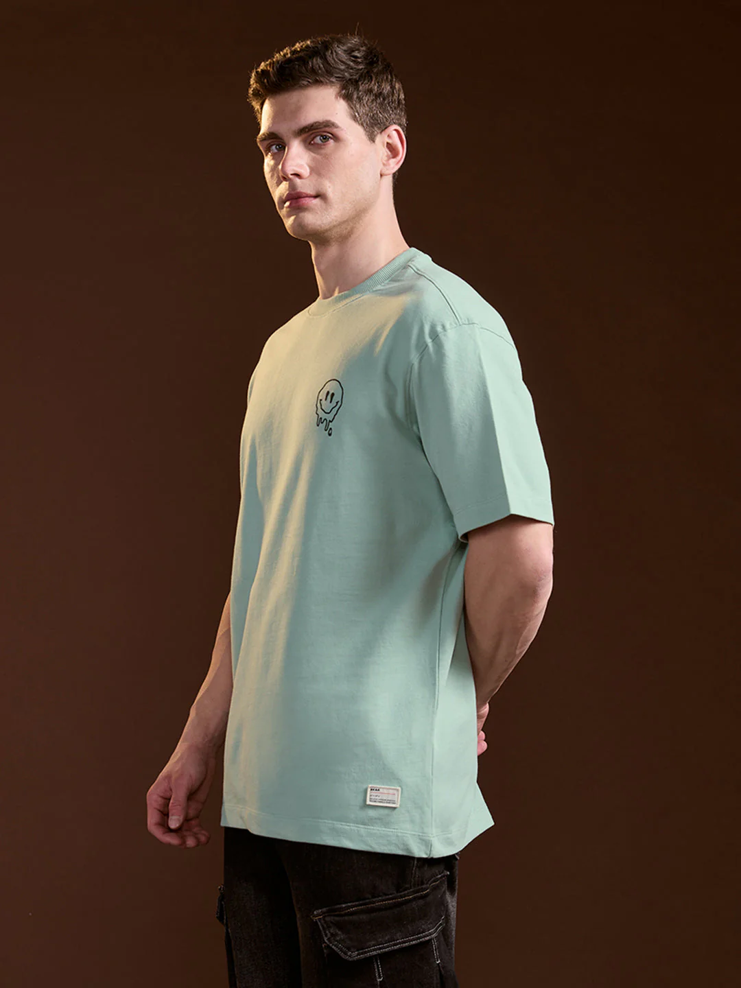 Men Mint Green Oversized Crew Neck T-Shirt - Image 3