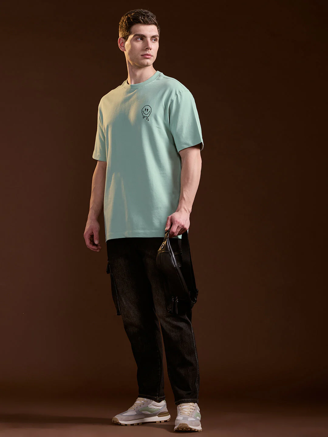 Men Mint Green Oversized Crew Neck T-Shirt - Image 4