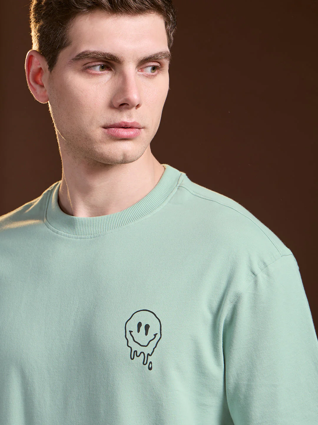 Men Mint Green Oversized Crew Neck T-Shirt - Image 5