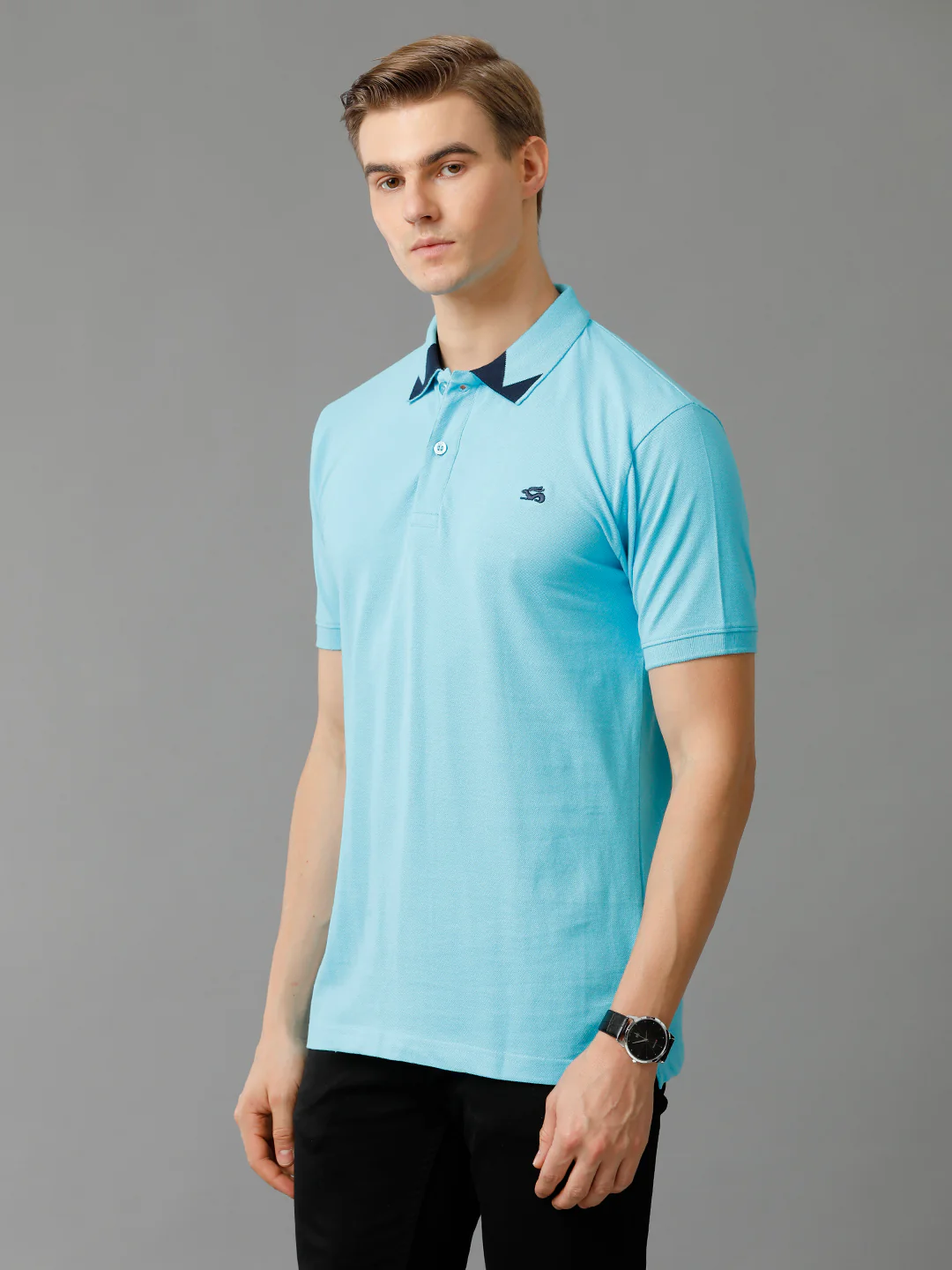 Men Blue Regular Fit Polo T-Shirt - Image 3