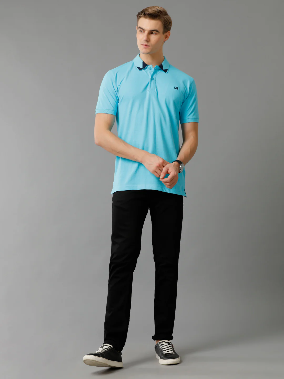 Men Blue Regular Fit Polo T-Shirt - Image 5