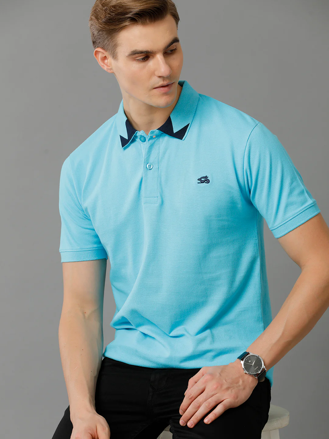 Men Blue Regular Fit Polo T-Shirt - Image 6
