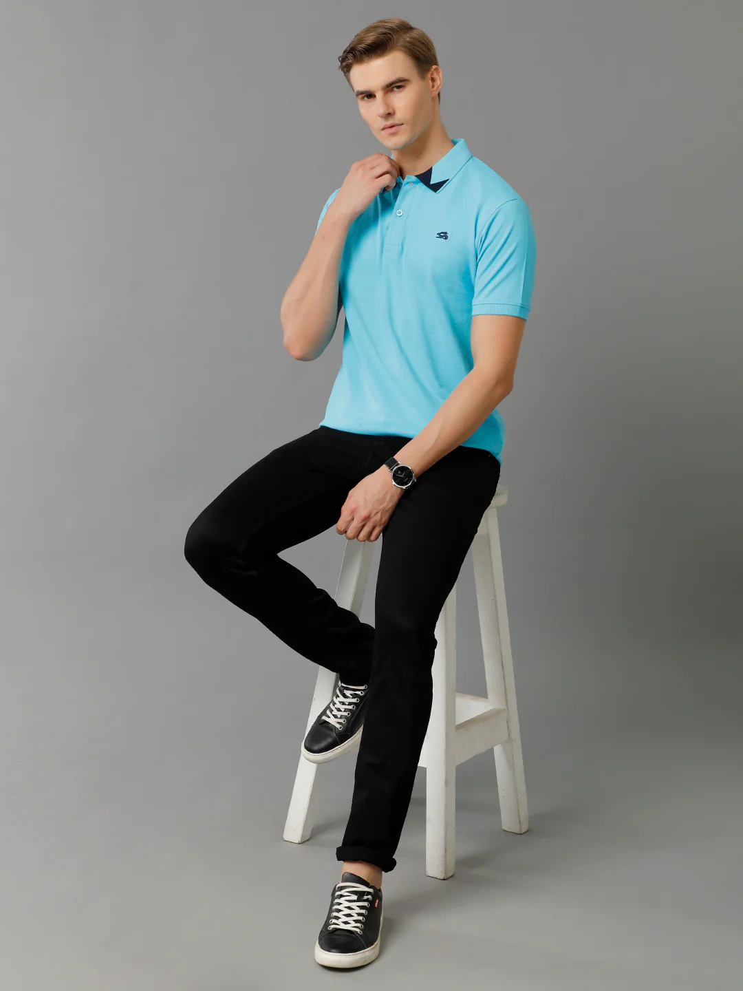 Men Blue Regular Fit Polo T-Shirt - Image 7