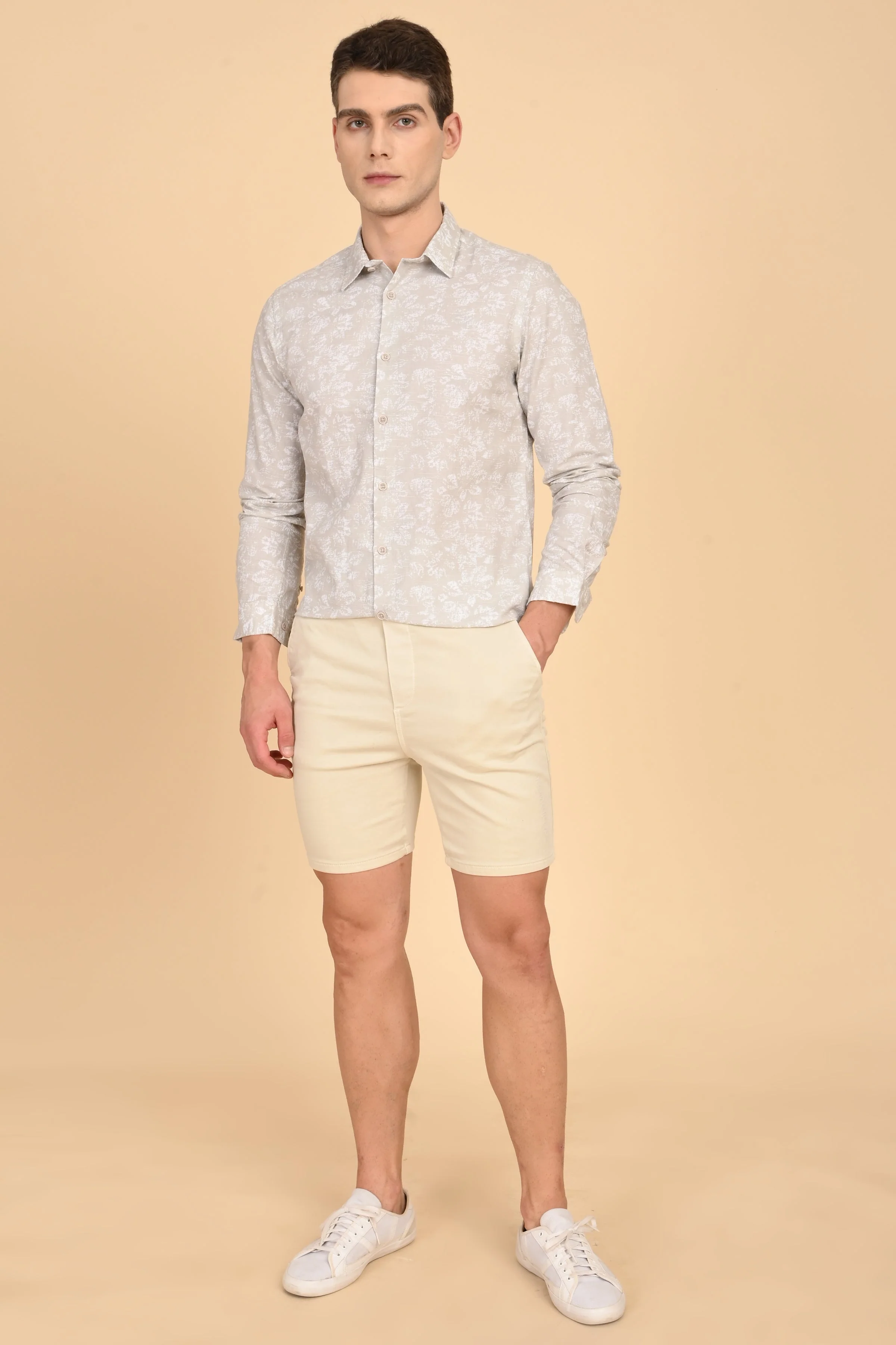 Men Mitchell Cotton Linen Printed Shirt Beige - Image 5