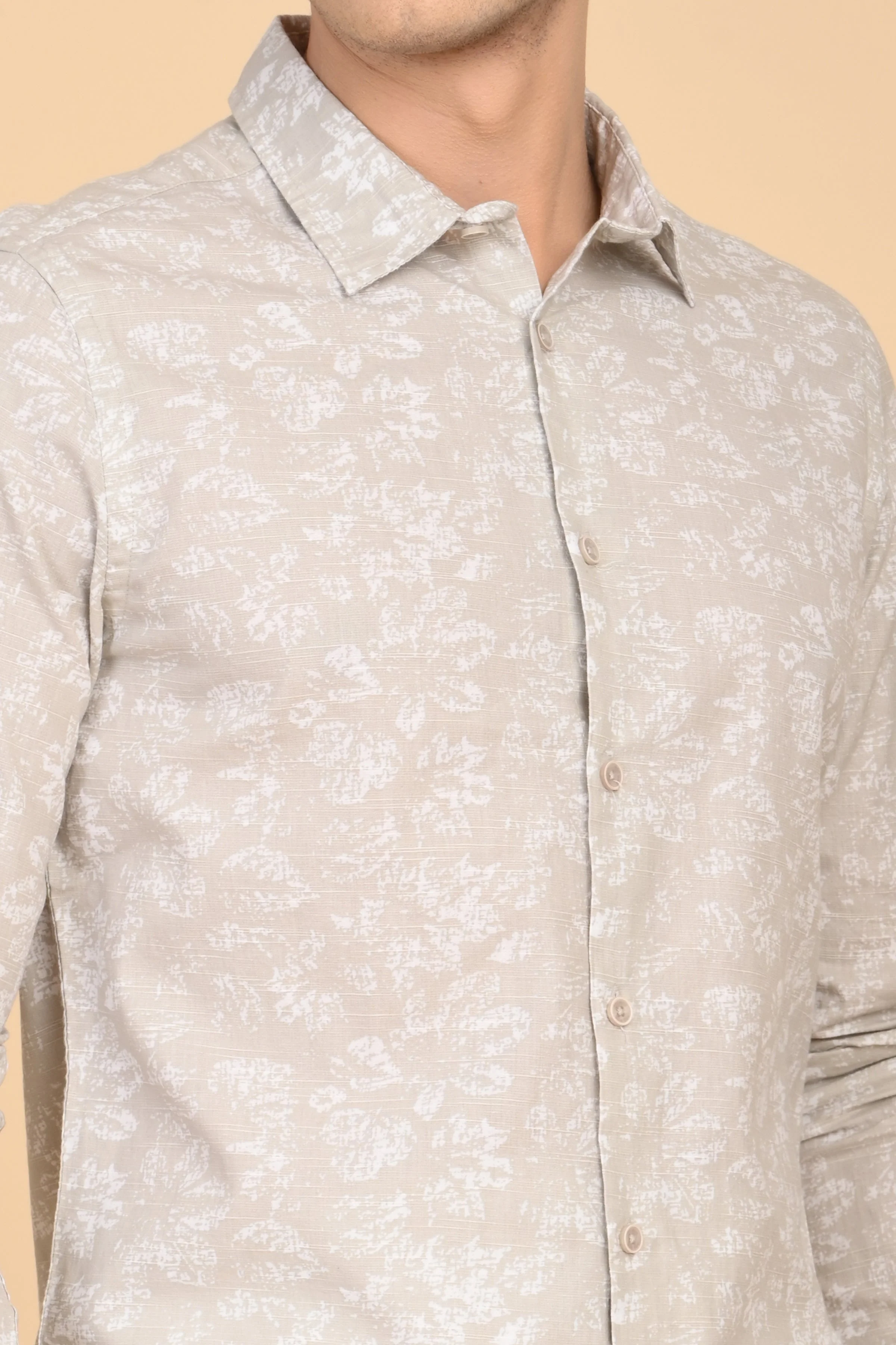 Men Mitchell Cotton Linen Printed Shirt Beige - Image 6