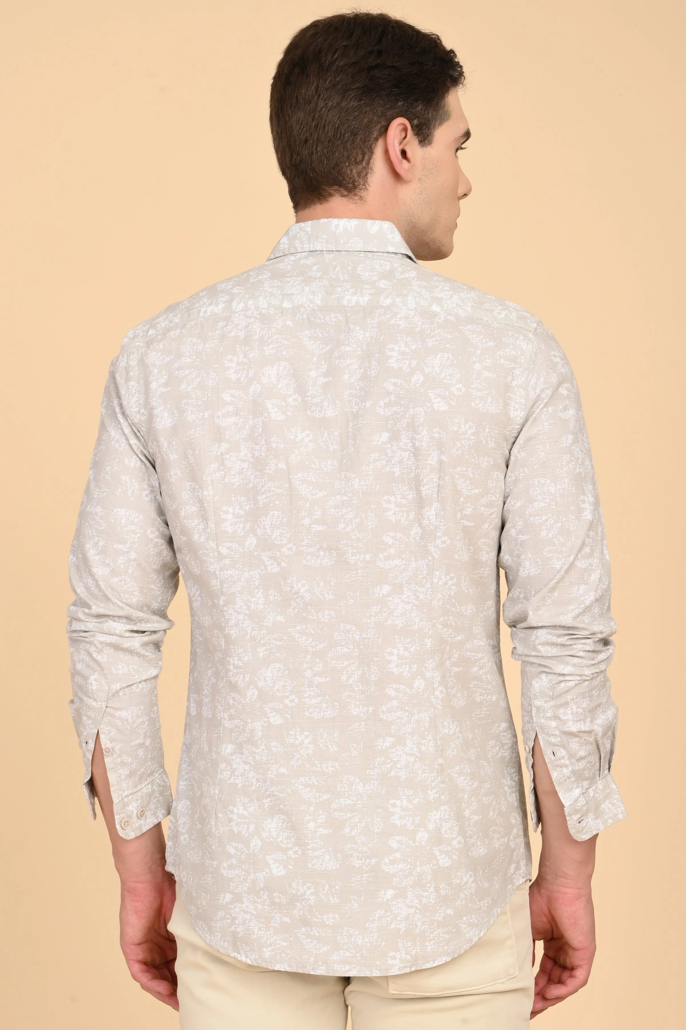 Men Mitchell Cotton Linen Printed Shirt Beige - Image 7