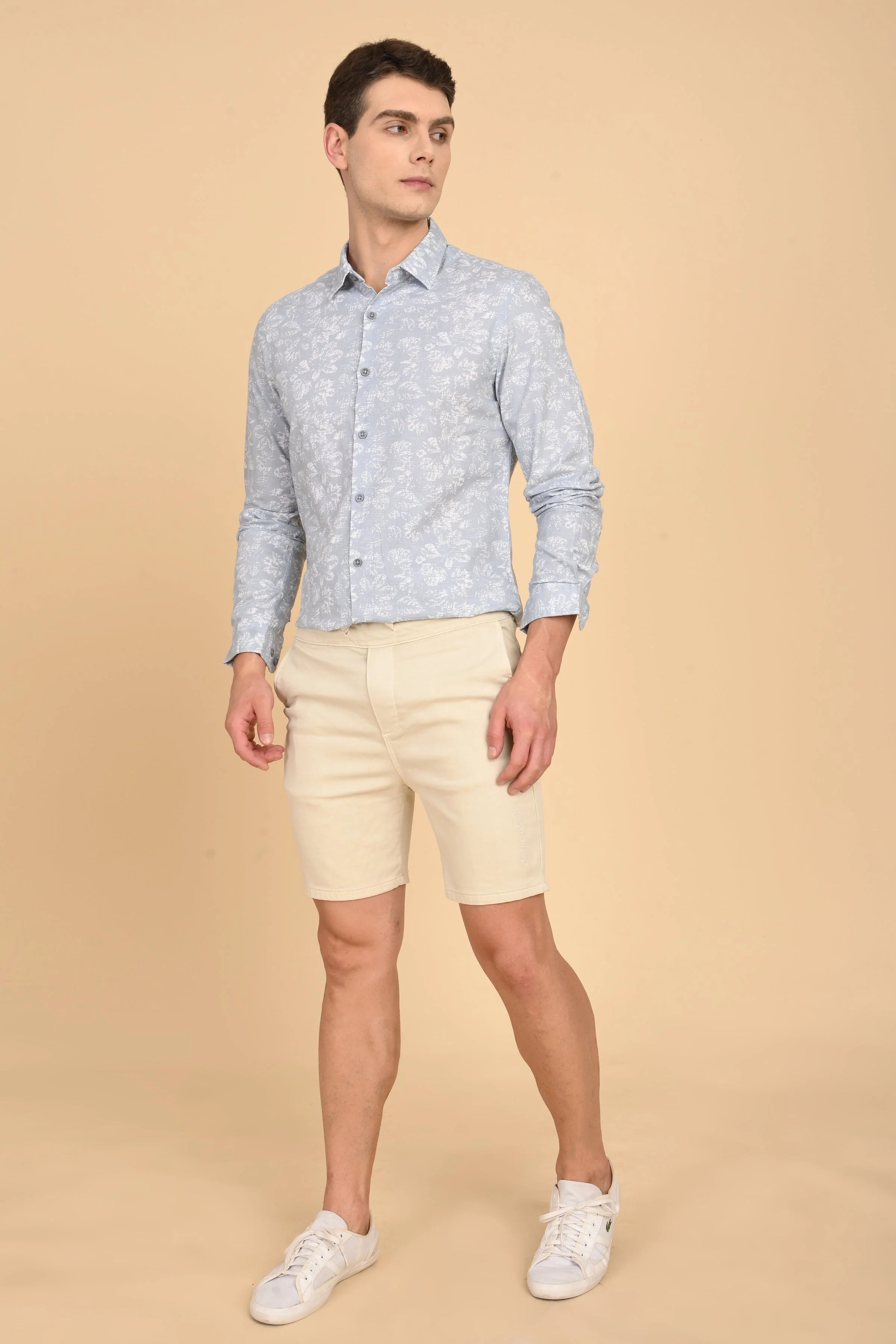 Men Mitchell Cotton Linen Printed Shirt Lt Grey - Image 5
