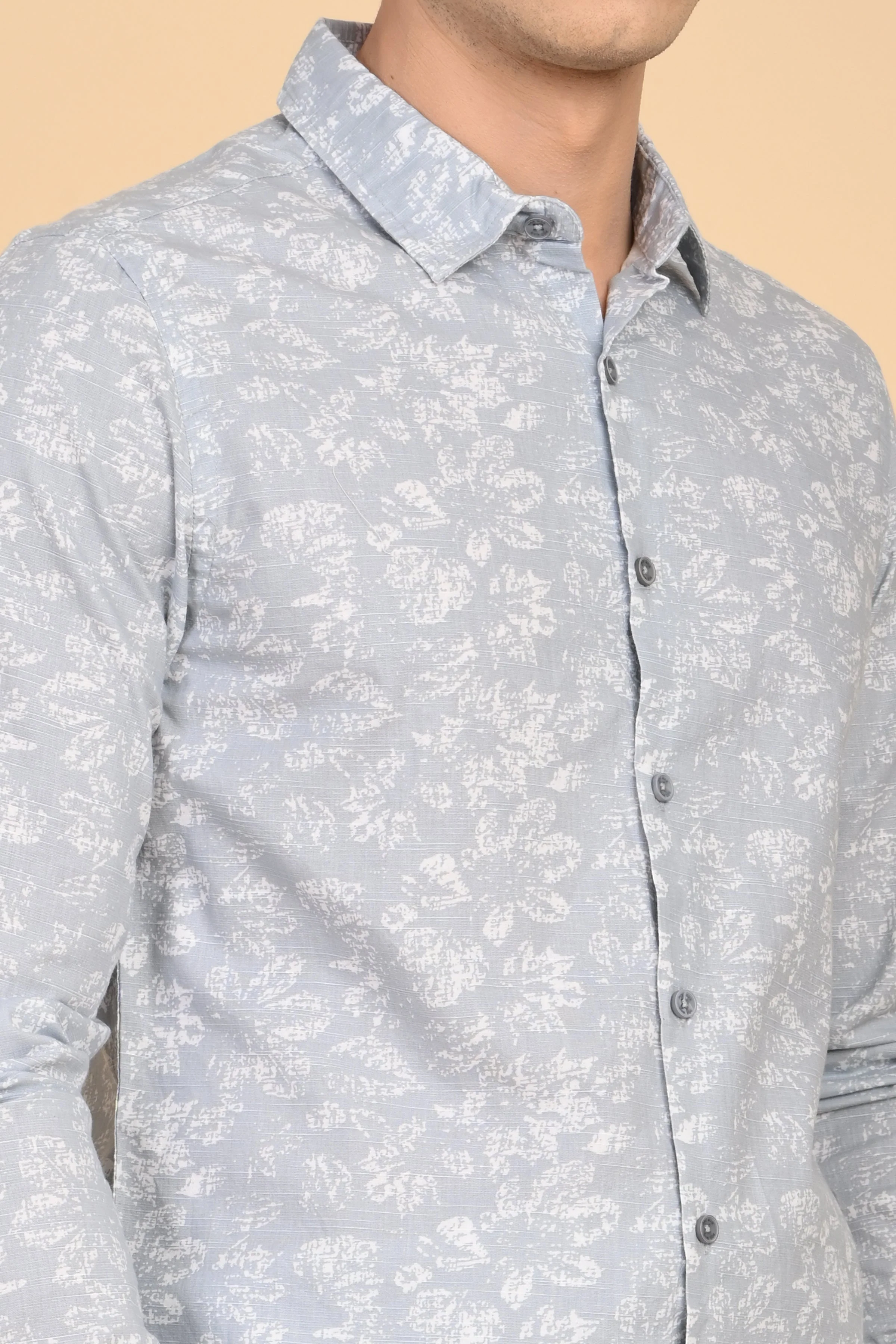 Men Mitchell Cotton Linen Printed Shirt Lt Grey - Image 6