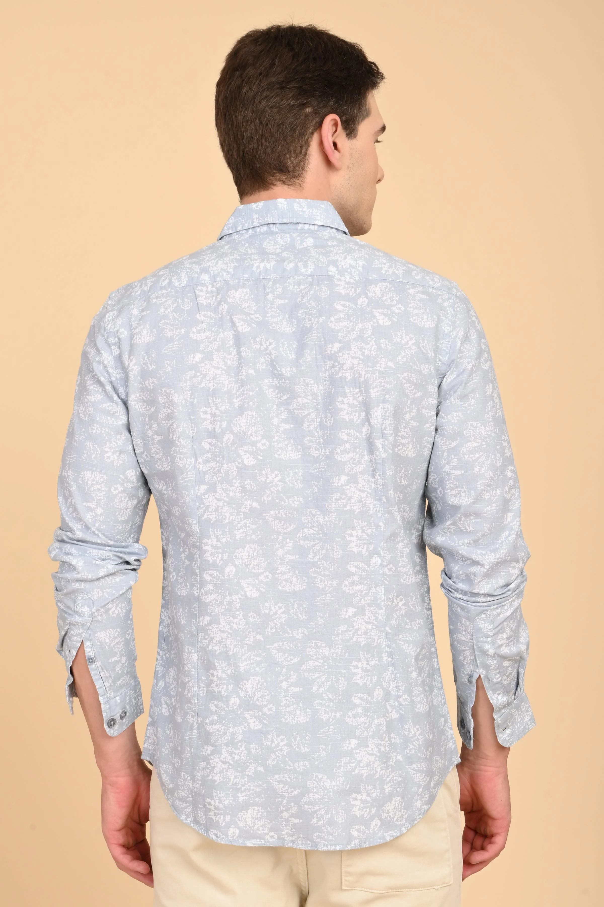 Men Mitchell Cotton Linen Printed Shirt Lt Grey - Image 7