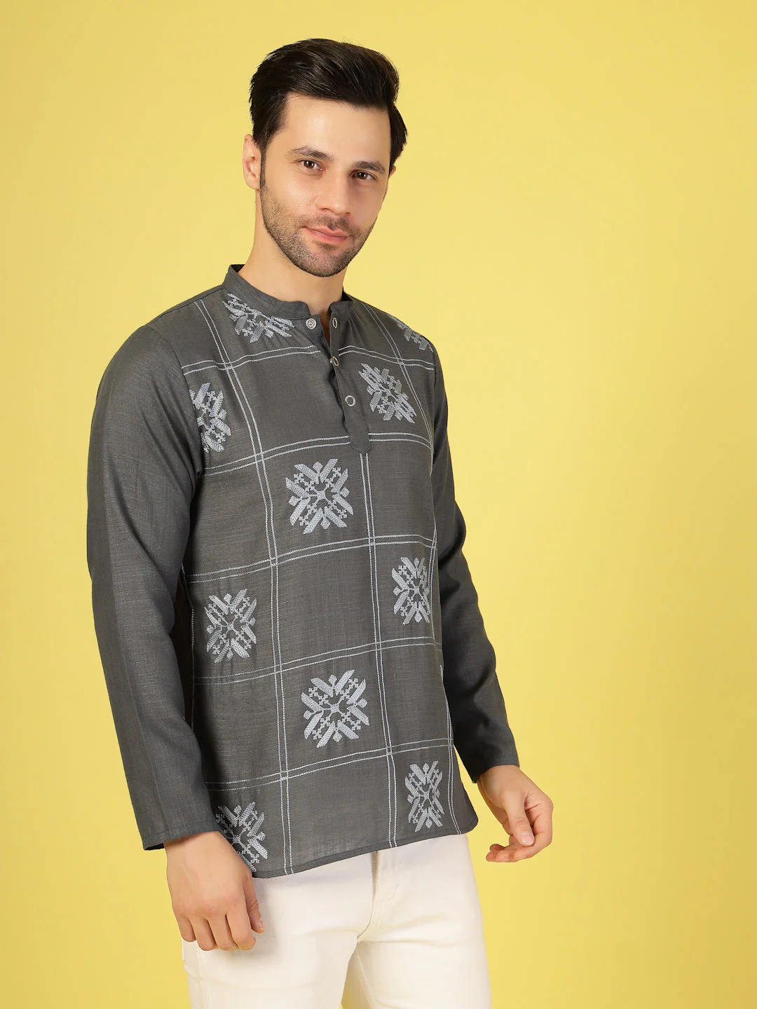 Men Modern Slim Fit Embroidered Kurta - Image 2