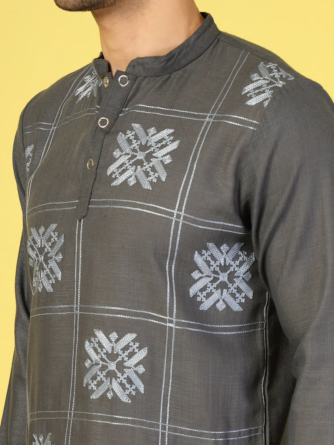 Men Modern Slim Fit Embroidered Kurta - Image 4