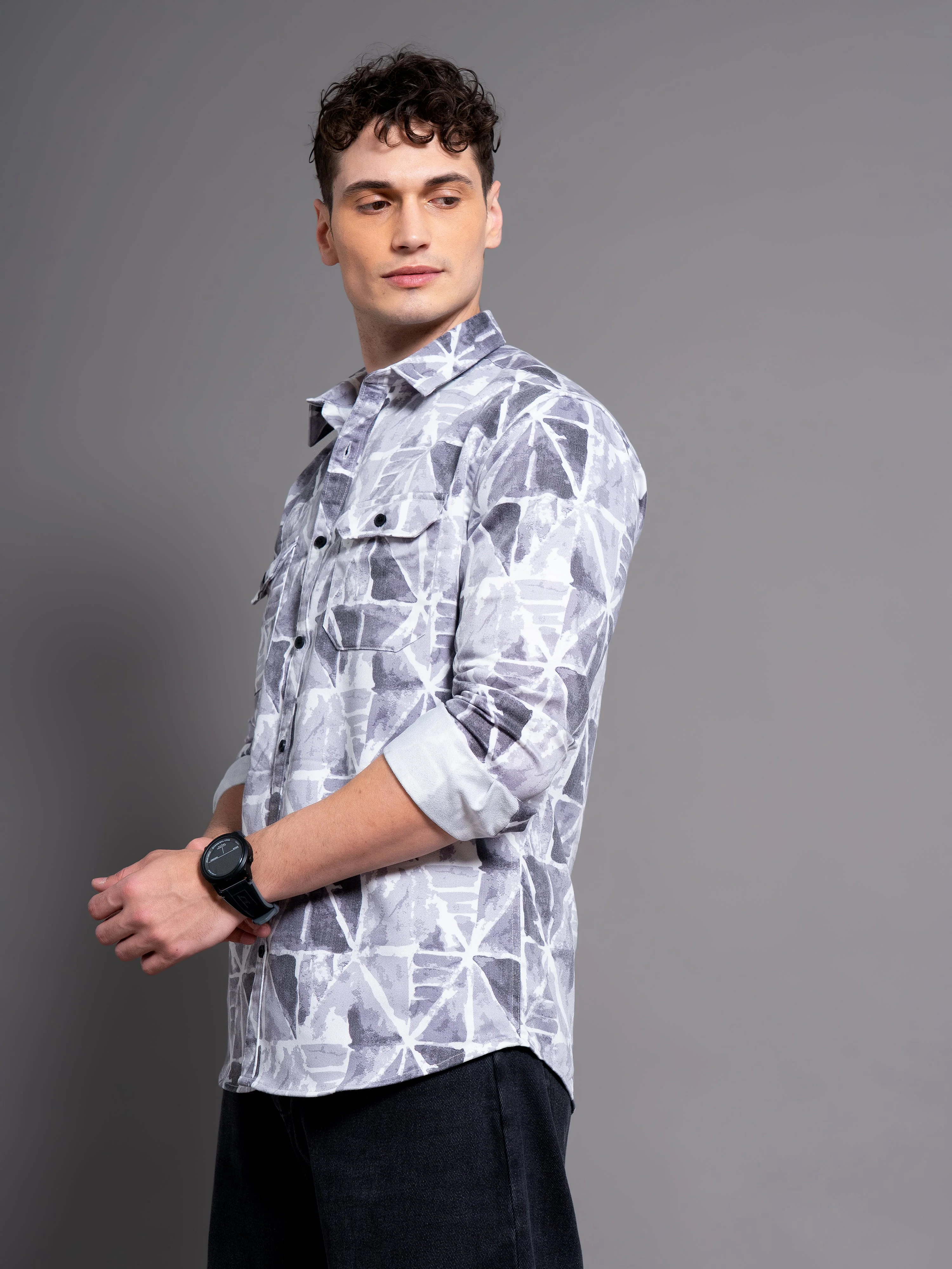 Men Mova Abstract Grey Printed Shirt - Image 3