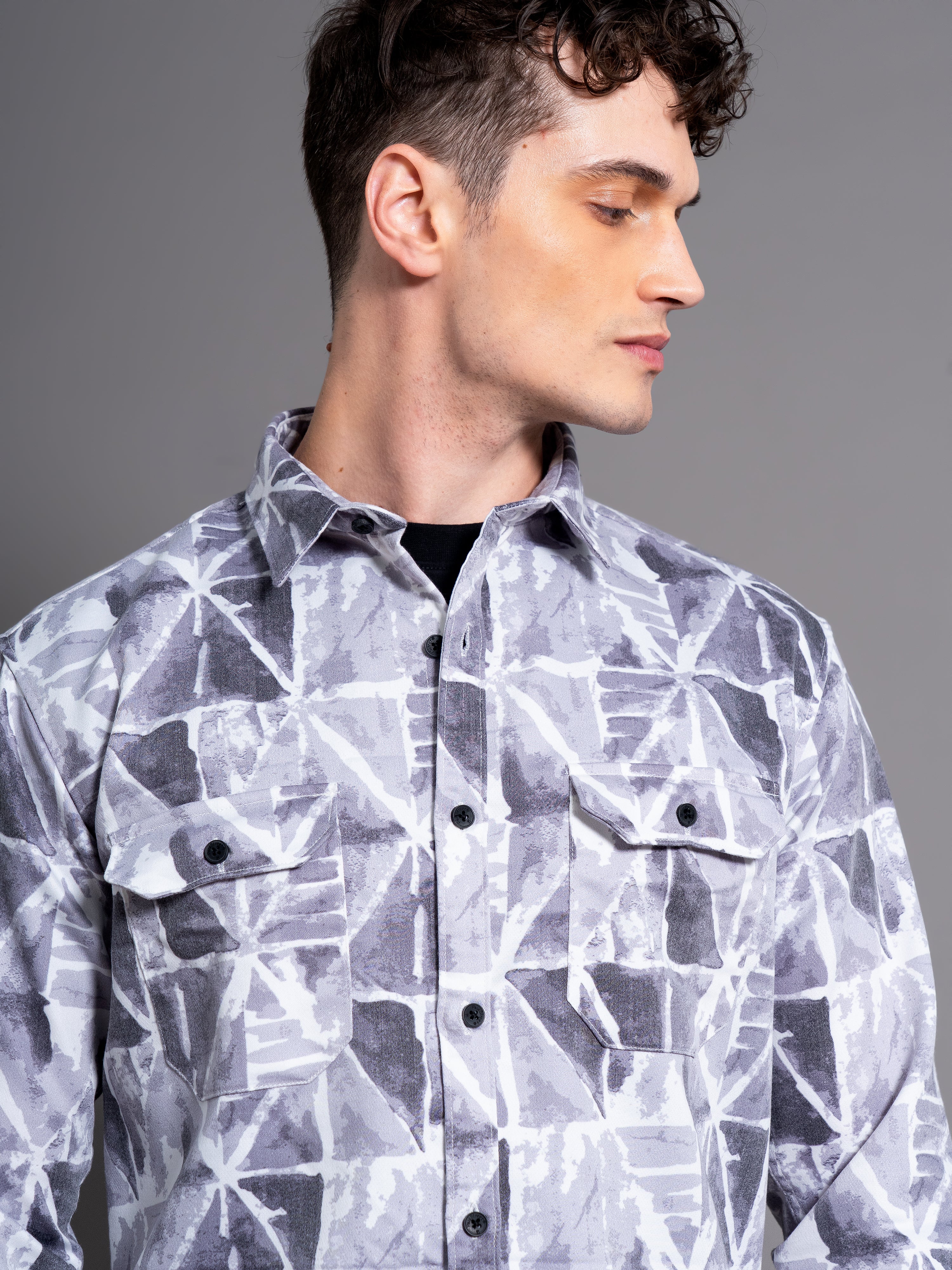 Men Mova Abstract Grey Printed Shirt - Image 4