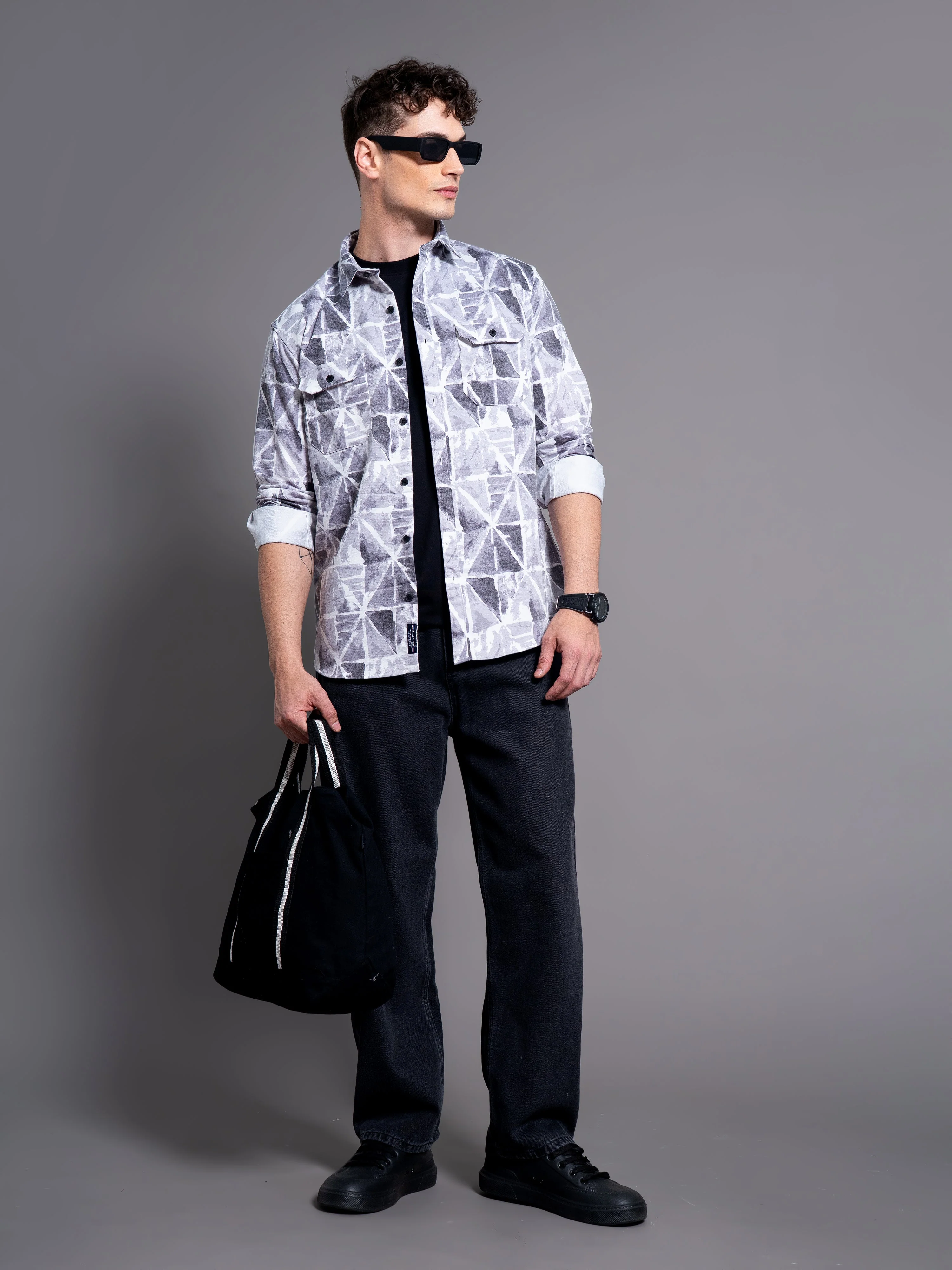 Men Mova Abstract Grey Printed Shirt - Image 5