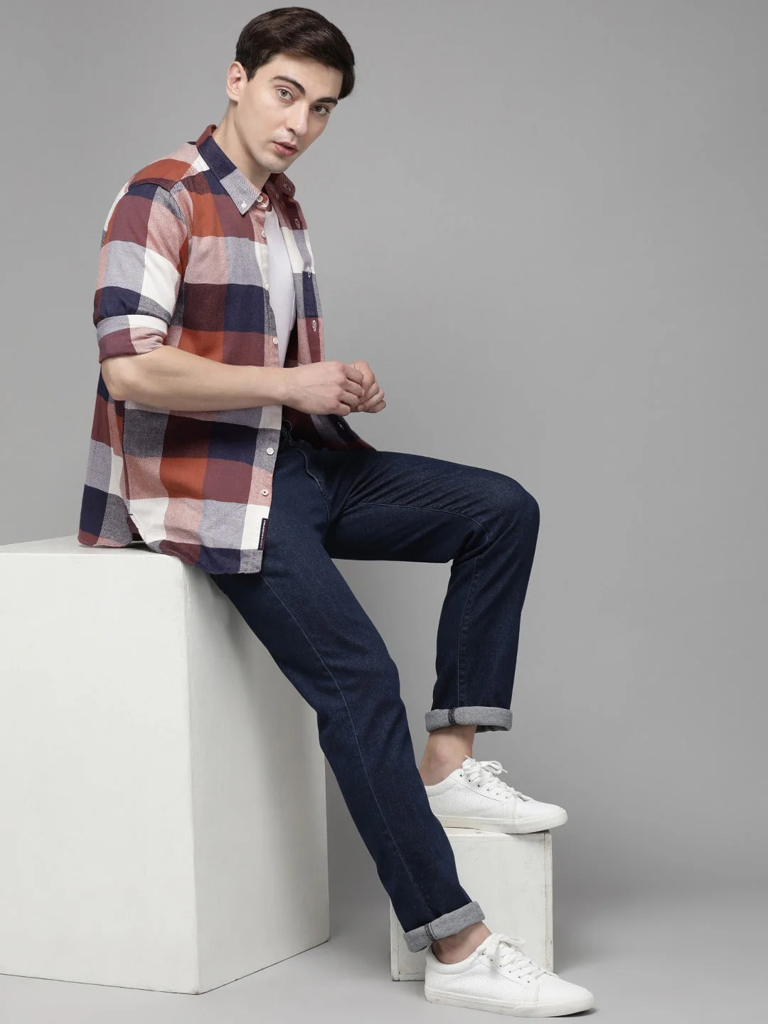 Men Multi Checked Slim Fit Shirt - Image 4