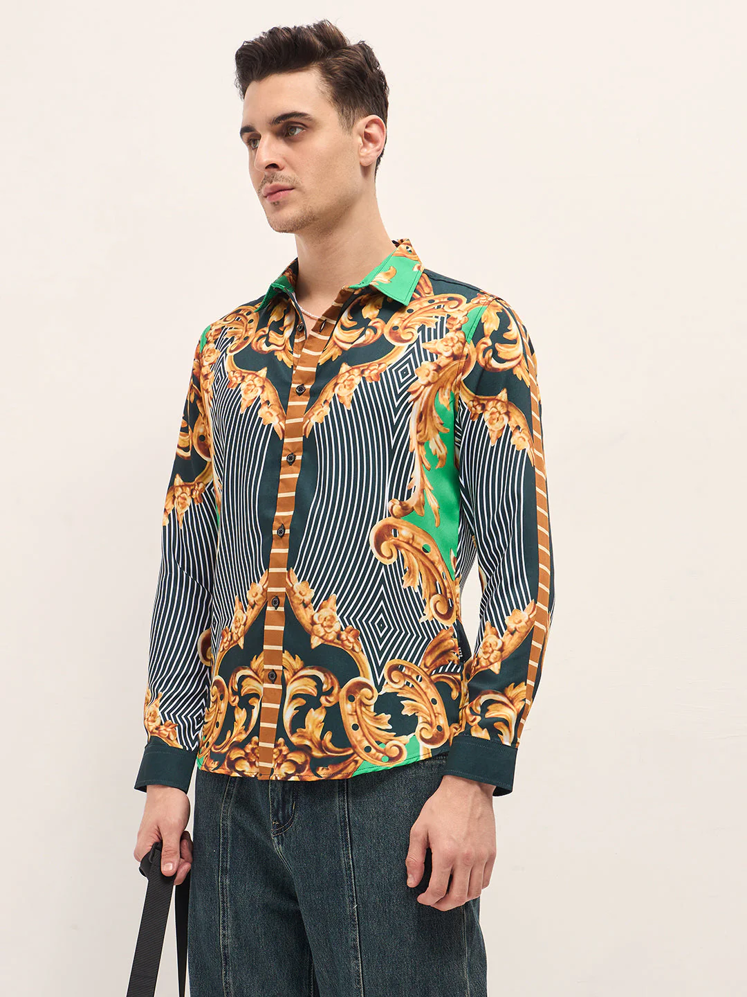 Men Multi-Color Baroque Printed Print Slim Fit Casual Shirt - Image 2