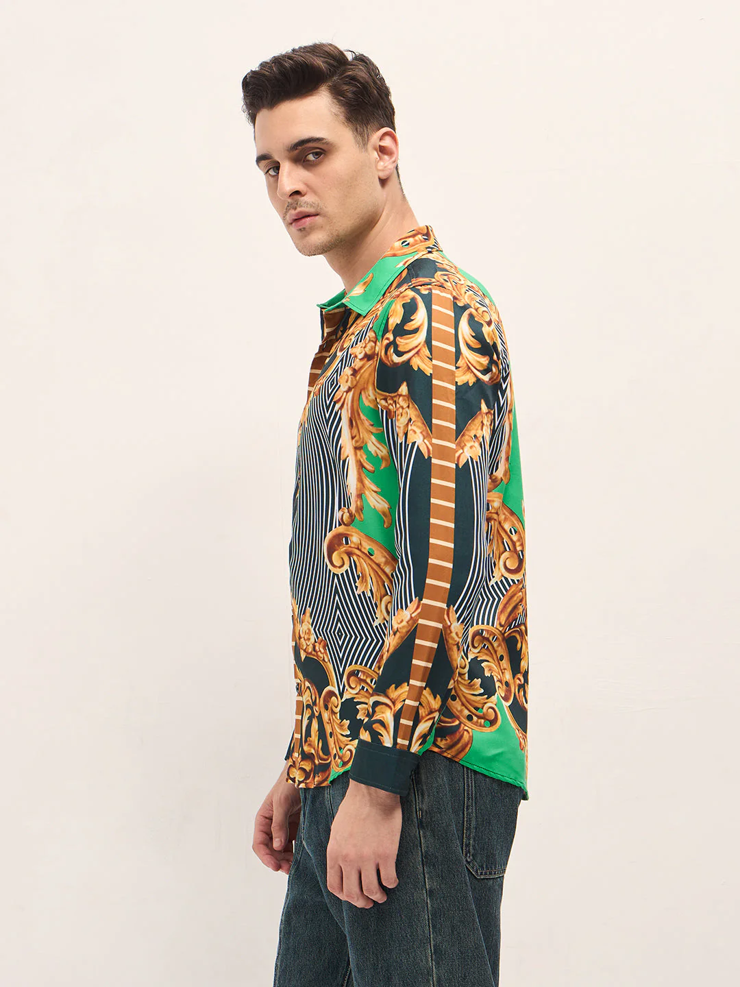 Men Multi-Color Baroque Printed Print Slim Fit Casual Shirt - Image 3