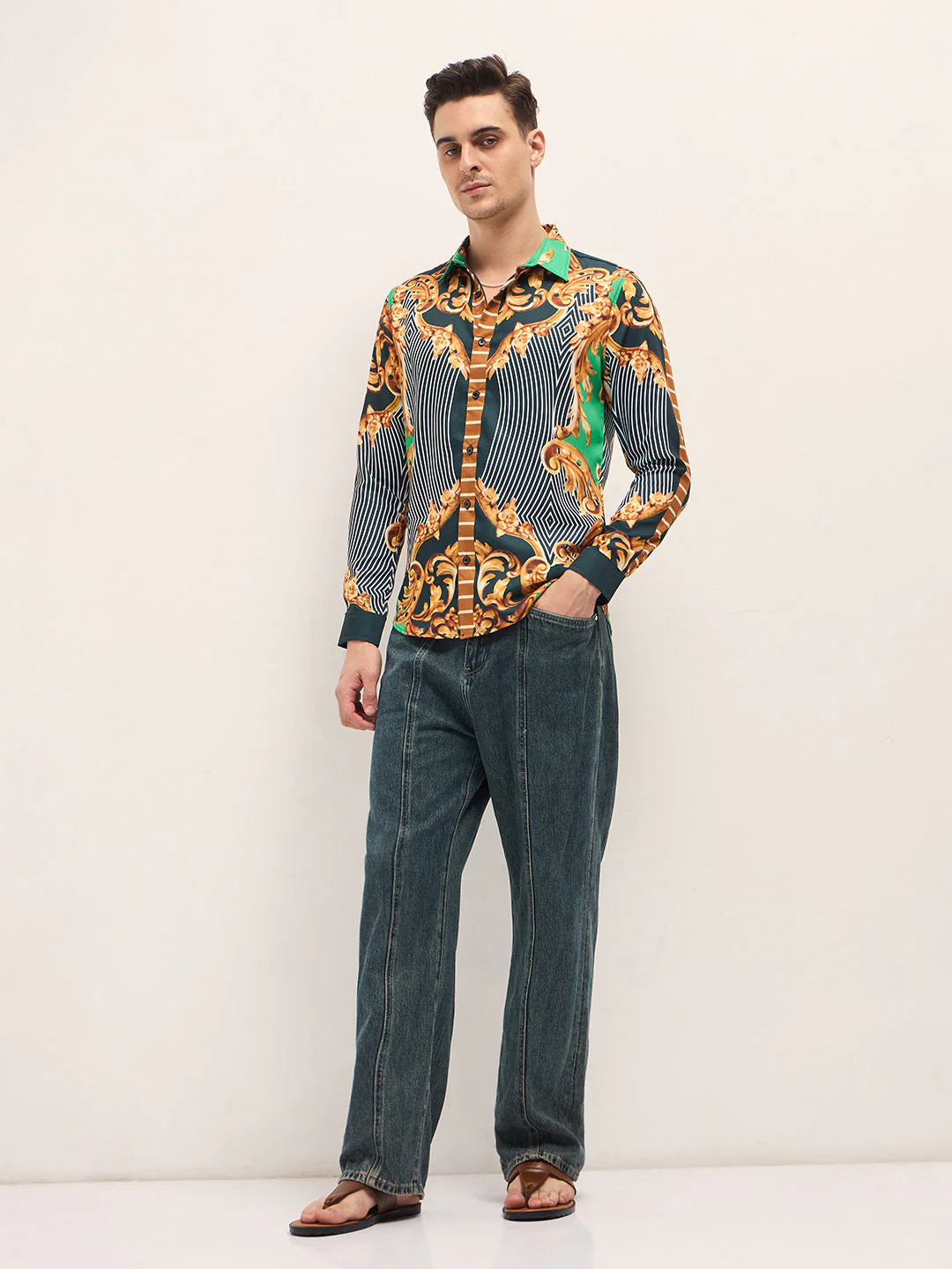 Men Multi-Color Baroque Printed Print Slim Fit Casual Shirt - Image 4