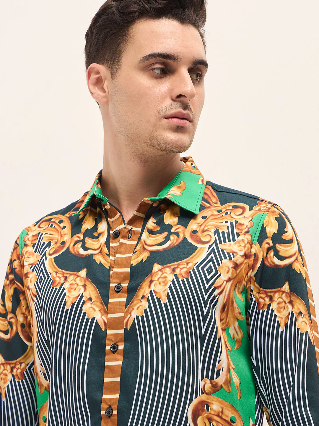 Men Multi-Color Baroque Printed Print Slim Fit Casual Shirt - Image 5