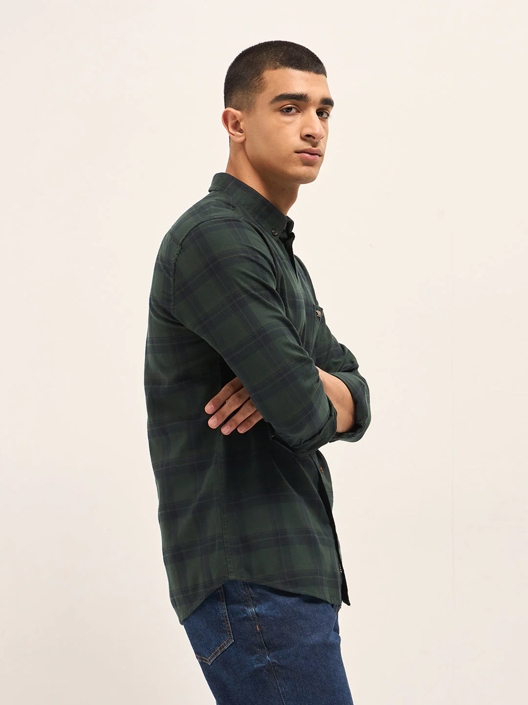 Men Multi-Color Block Check Slim Fit Casual Shirt - Image 3