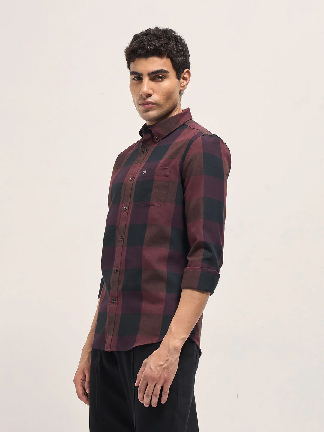 Men Multi-Color Block Checked Slim Fit Casual Shirt - Image 3
